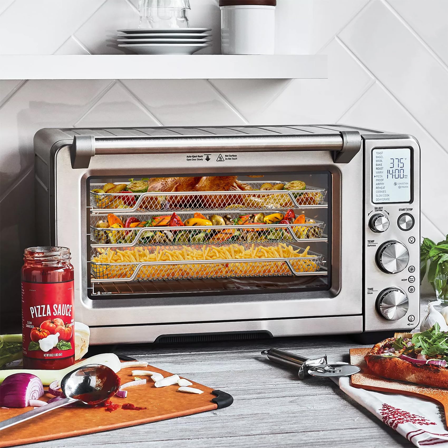 onlyfire 3 er Edelstahl Backofen Gitterkorb, 42 X 29.5cm Mesh-Grillkorb Frittierkorb Backofenkorb zum Backen, Pommes Frites, Gemüse Chicken Nuggets, Drahtgestell für Ofen