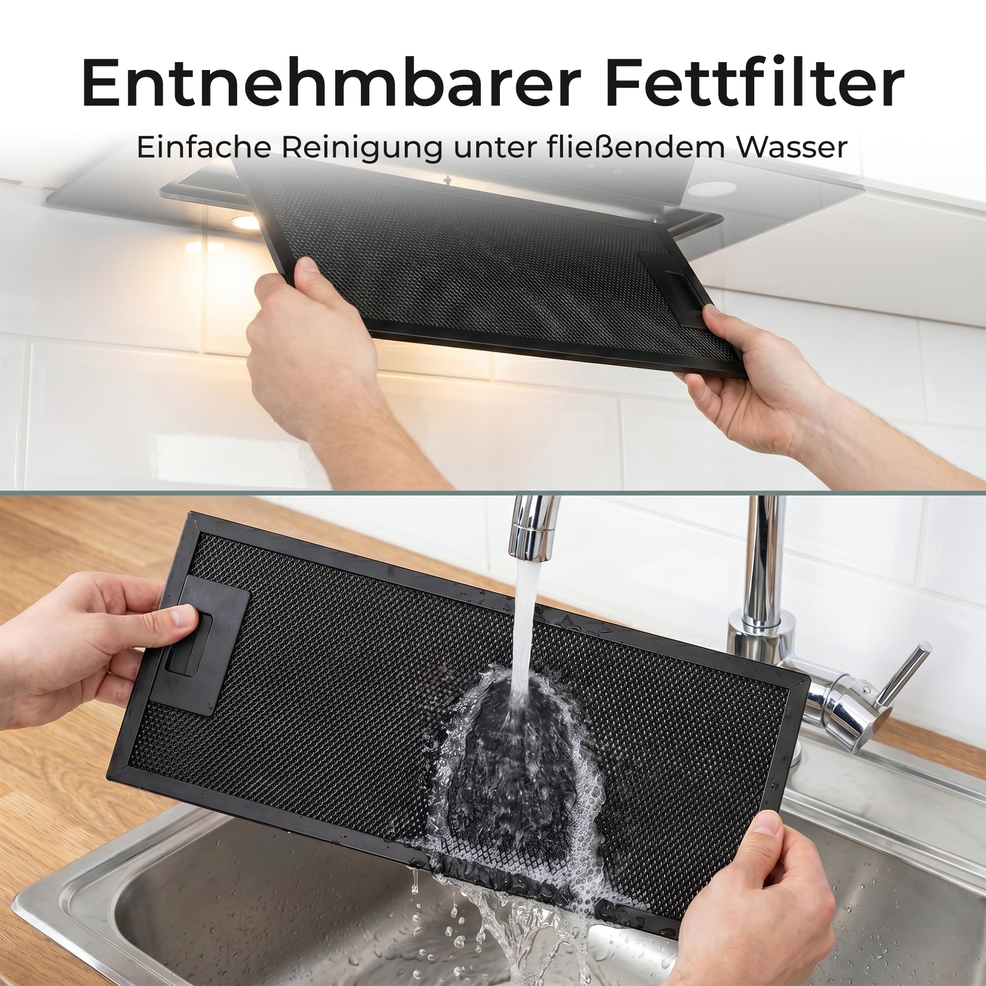 Klamer Einbau Dunstabzugshaube Schwarz 530 m³/h Umluft Abluft A+ 3 Stufen Timer 2 LED Aktivkohlefilter