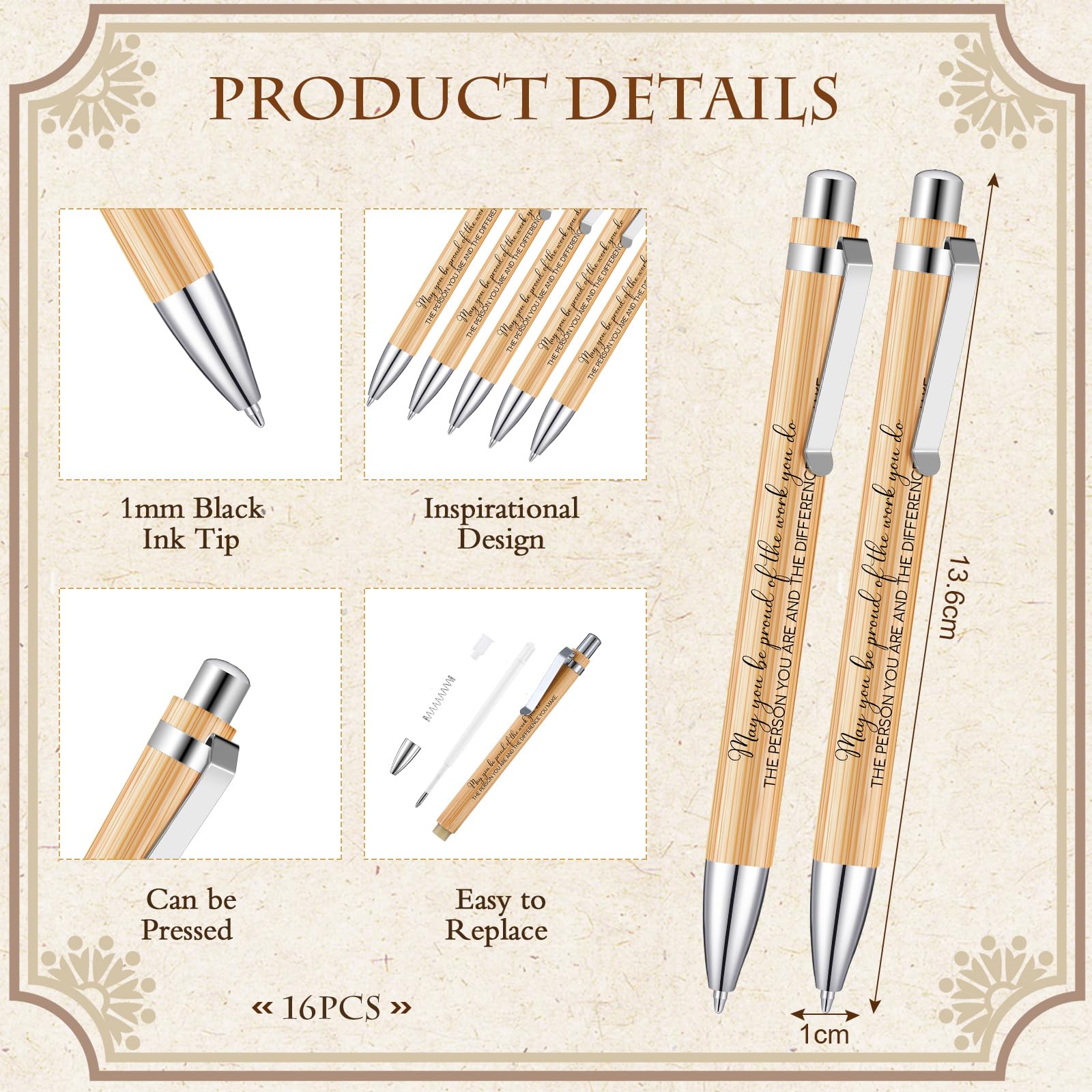 Tenare 16 Sets Chirstmas Thank You Gifts Inspirational Notebooks Motivational Ballpoint Pens Keychains Bulk with Tags and Organza Bags Leaving Present Employee Appreciation Gifts for Staff Team Office - Image 4