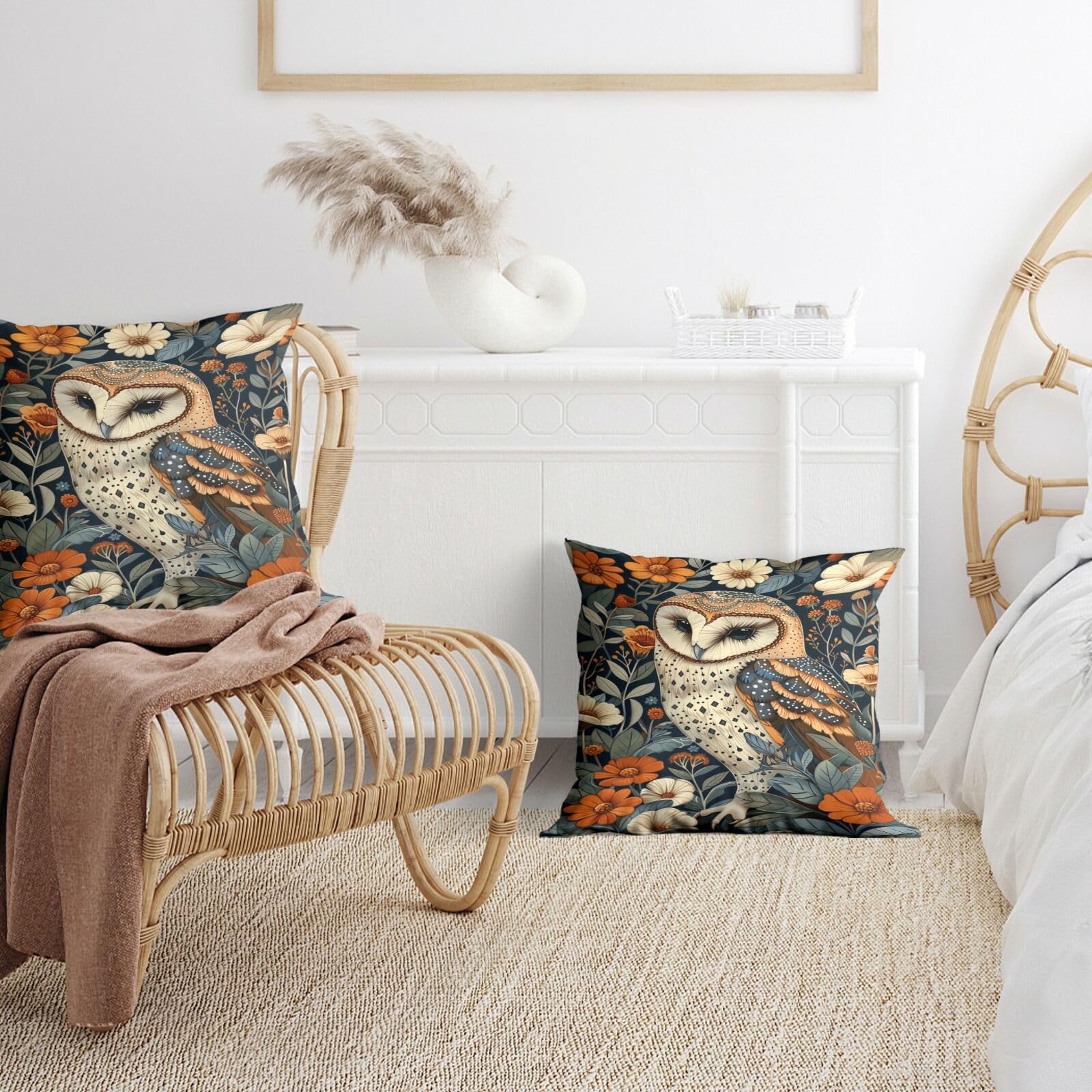 Sufeasdf William Morris Dekokissenbezüge Mit Waldtiermotiv, Für Couch, Bett, Vintage-Eule, Dunkle Heimdekoration, Bauernhaus, Botanisches Blumenmuster, 45,7 X 45,7 Cm, 2er-Set