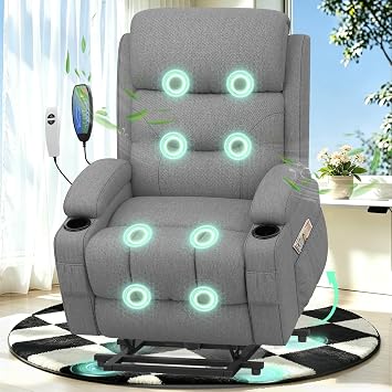 Recliner Lift Chair For the Elderly,Recliner Armchair with Massage and Heat Lift Assist Recliner Chair for Living Room Lounge Sofa 2 Cup Holders & 4 Storage Pockets USB + Type-C Charging Port