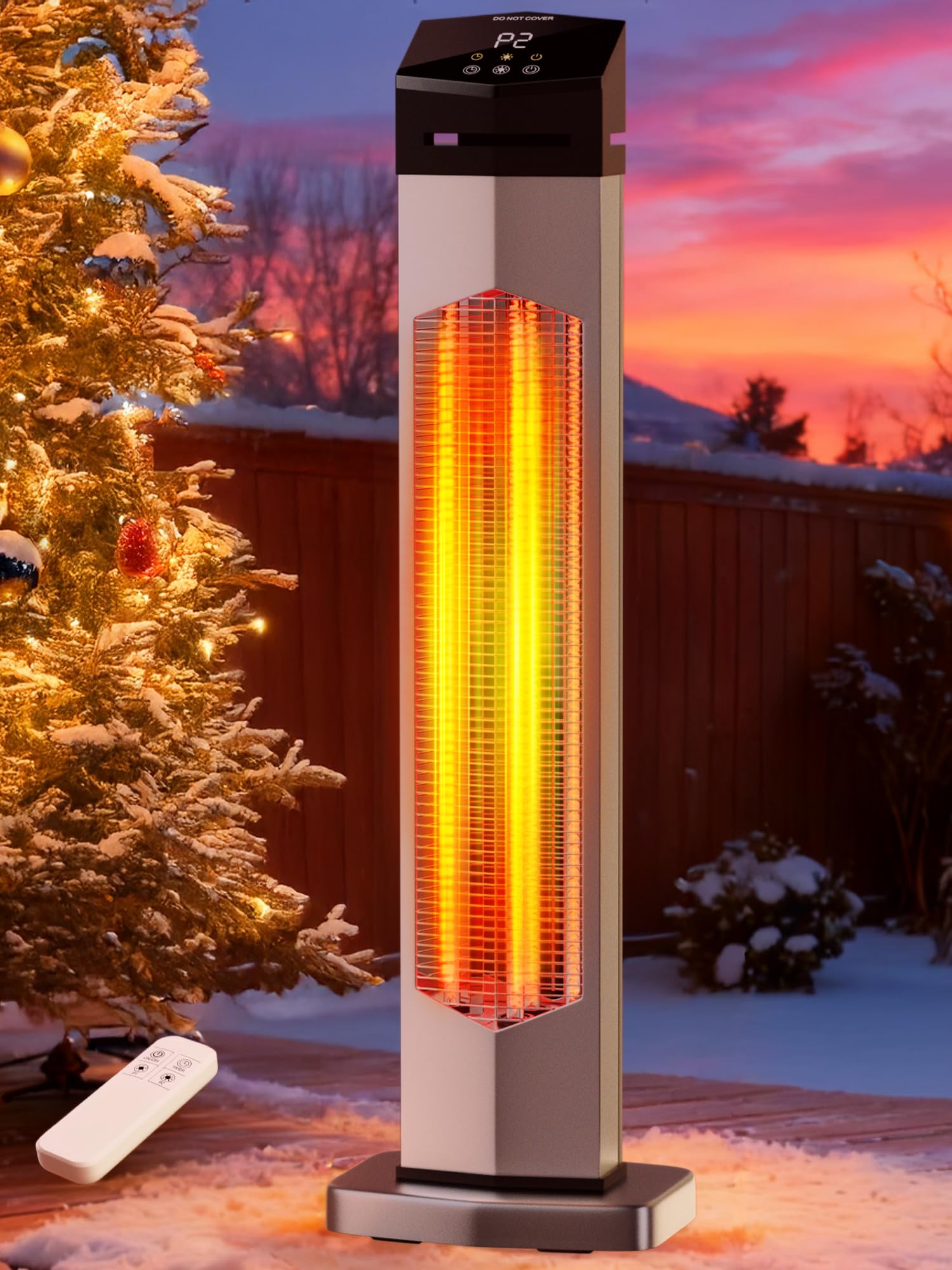 Photo 1 of ******AS IS ALL SALES FINAL NO RETURNS***** 37 Inch Outdoor Electric Patio Heater, 1500W Infrared Heater with Remote, 12H Timer, IP65 Waterproof, Portable Tower Heaters for Home, Garage, Porch, Shop, Backyard, Indoor and Outdoor Use
