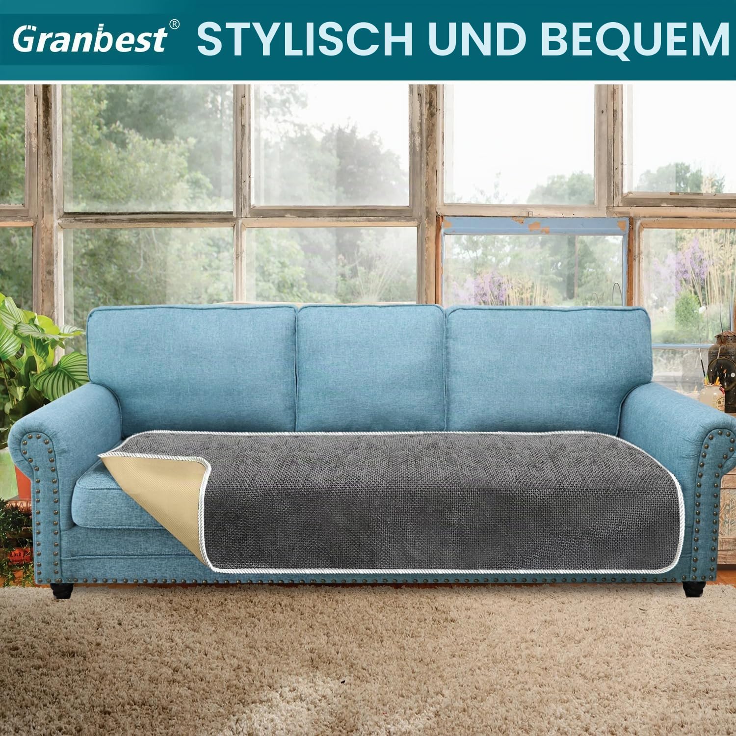 Granbest Rutschfeste Sofa Sitzbezüge 3-Sitzer Plus Dicke Sofabezüge Sofa-Schutz vor Haustieren Universal für alle Jahreszeiten (3-Sitzer Plus, Grau)