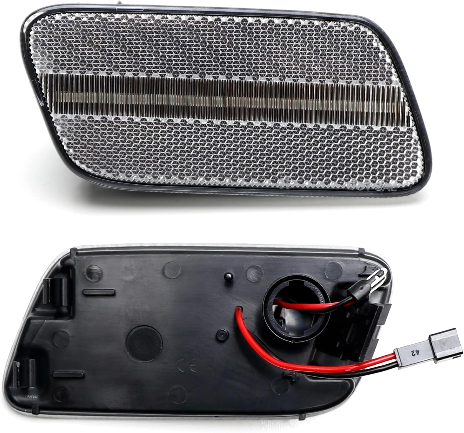 iJDMTOY Clear Lens Amber Full LED Strip Front Side Marker Light Assembly Compatible With 1996-2002 Mercedes W210 E-Class, Powered by 40-SMD LED, Replace OEM Amber Sidemarker Lamps