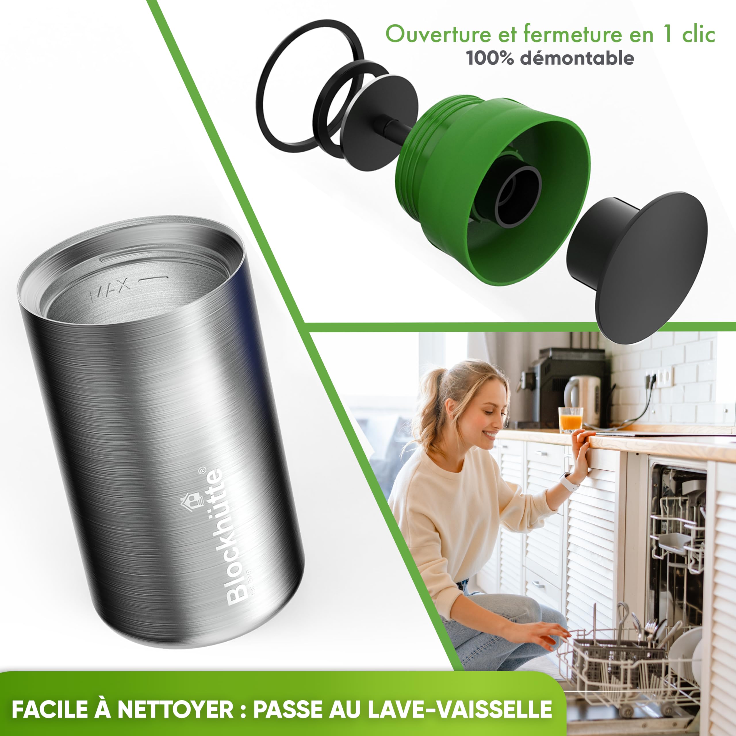 Blockhütte Travel Mug Isotherme Cafe en Acier Inoxydable – 354ml Tasse Isotherme, Mug Thermos gardant la chaleur jusqu'à 8 h - Gobelet Thermique Anti-Fuite, Tasse à Café à Emporter – Vert Clair
