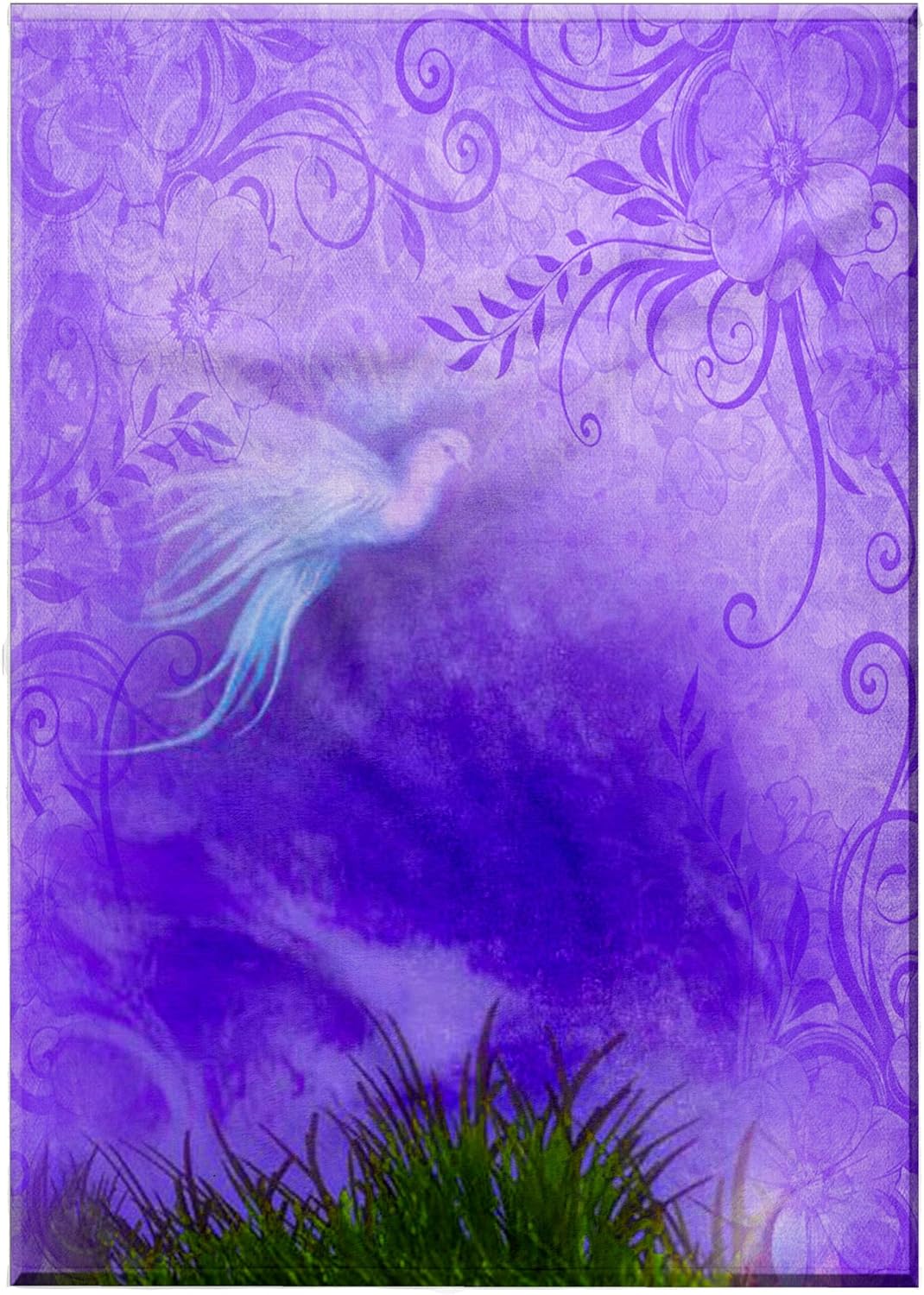 3dRose Purple Flowered Background in Gradient Color with a Beautiful Flying Fantasy White Bird 22x30 Bath Hand Pool Towel