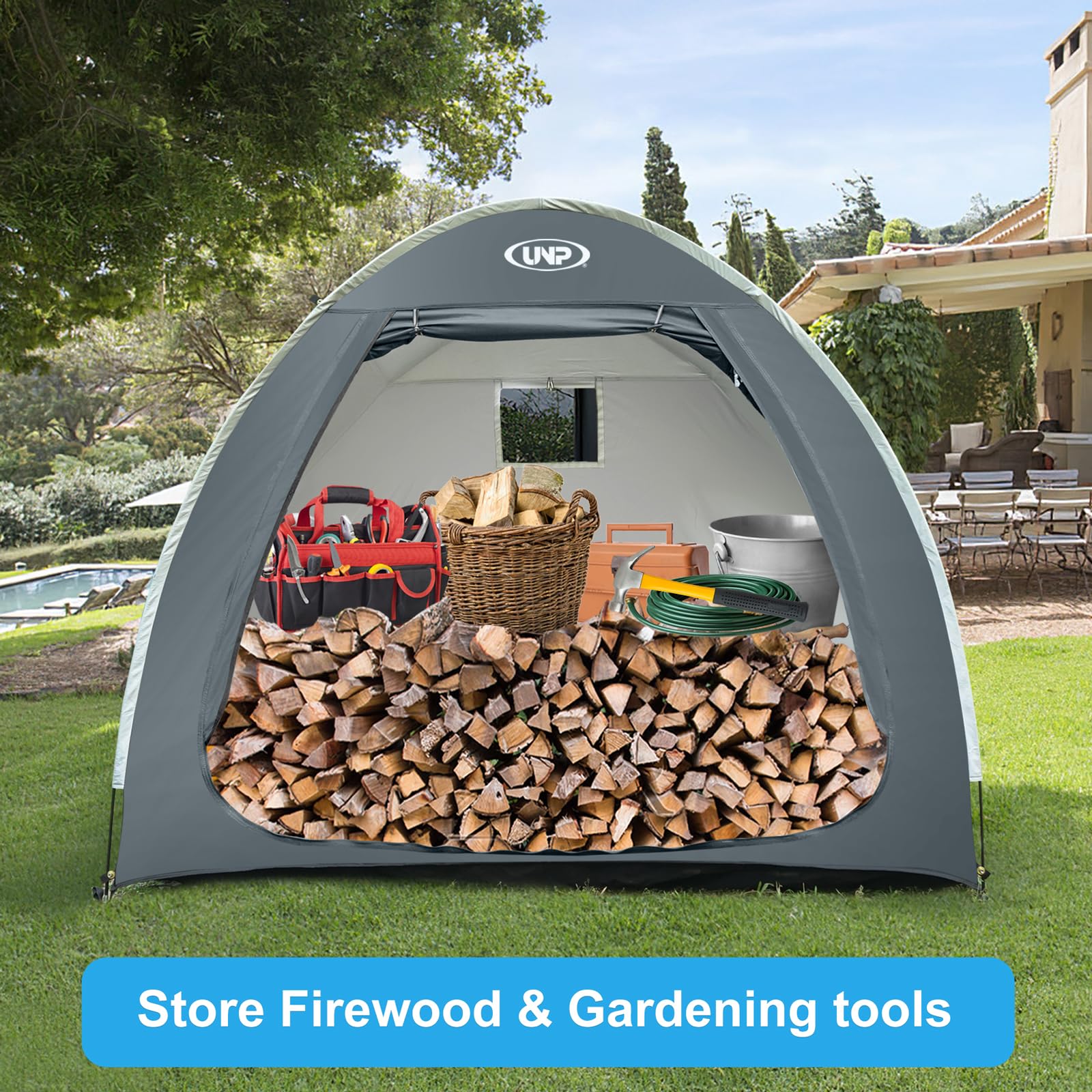 UNP Tenda per capanno per biciclette, portatile, per esterni, con tessuto Oxford 210D spesso PU4000, impermeabile per 1/2/3/4 biciclette, copertura per biciclette, tosaerba, attrezzi da giardino