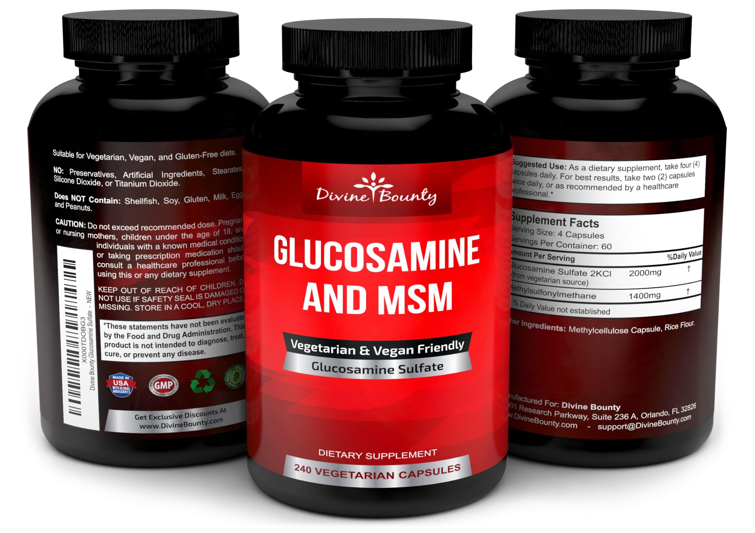 Divine Bounty Glucosamine Sulfate 2000mg with MSM, 240 Small Capsules — Amazon image 4