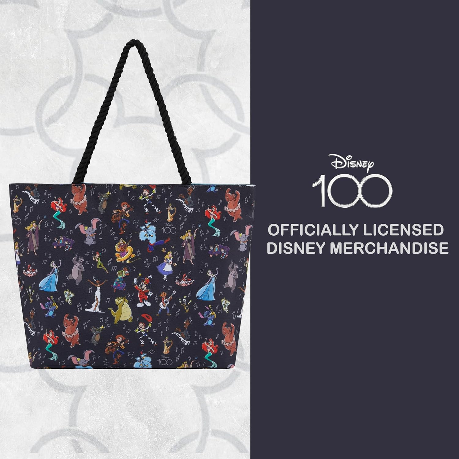 Disney Mickey & Stitch Canvas Tote Bag – Official 100 Minnie Mouse Travel Tote for Girls, Boys, Teens & Adults