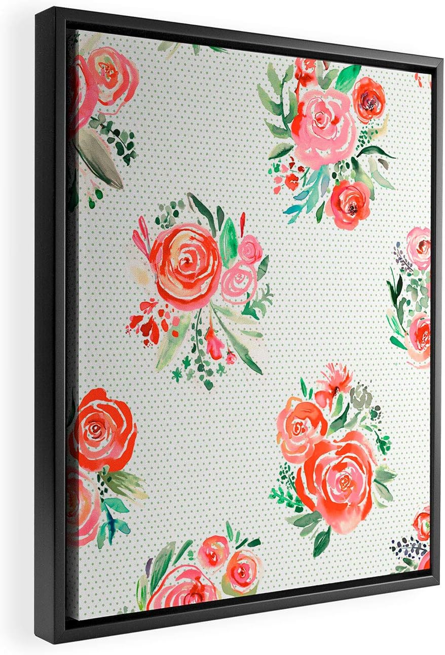 Deny Designs Ninola Designs Sweet Roses Bouquet Watercolor Black Framed Art Canvas, 8" x 10", Orange
