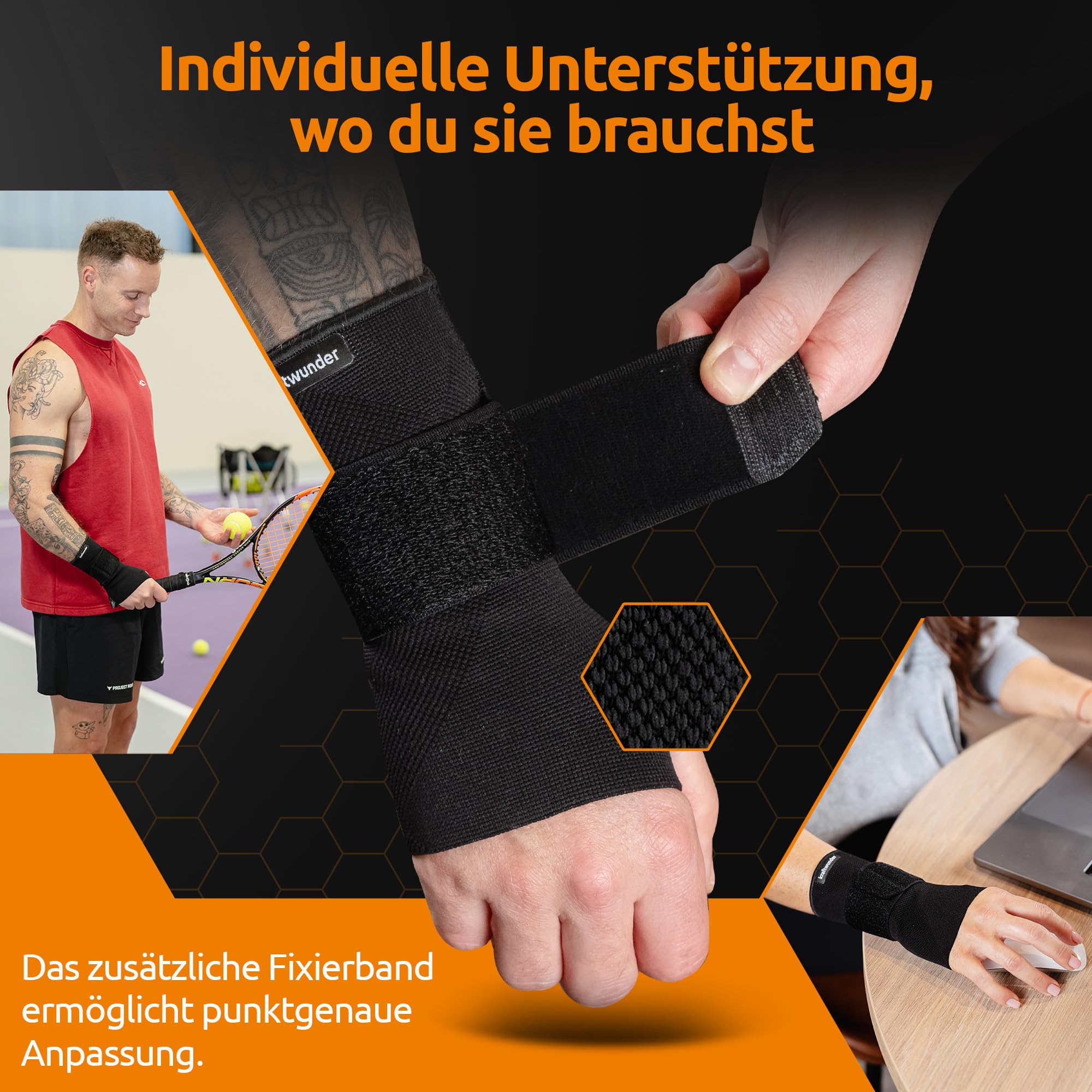 Handgelenk Bandagen | Made in Germany | Stabilisierende Handgelenkstütze mit Schiene | verstellbar | Handgelenkbandage für Sport, Fitness & im Alltag (Schwarz, M, Rechts)