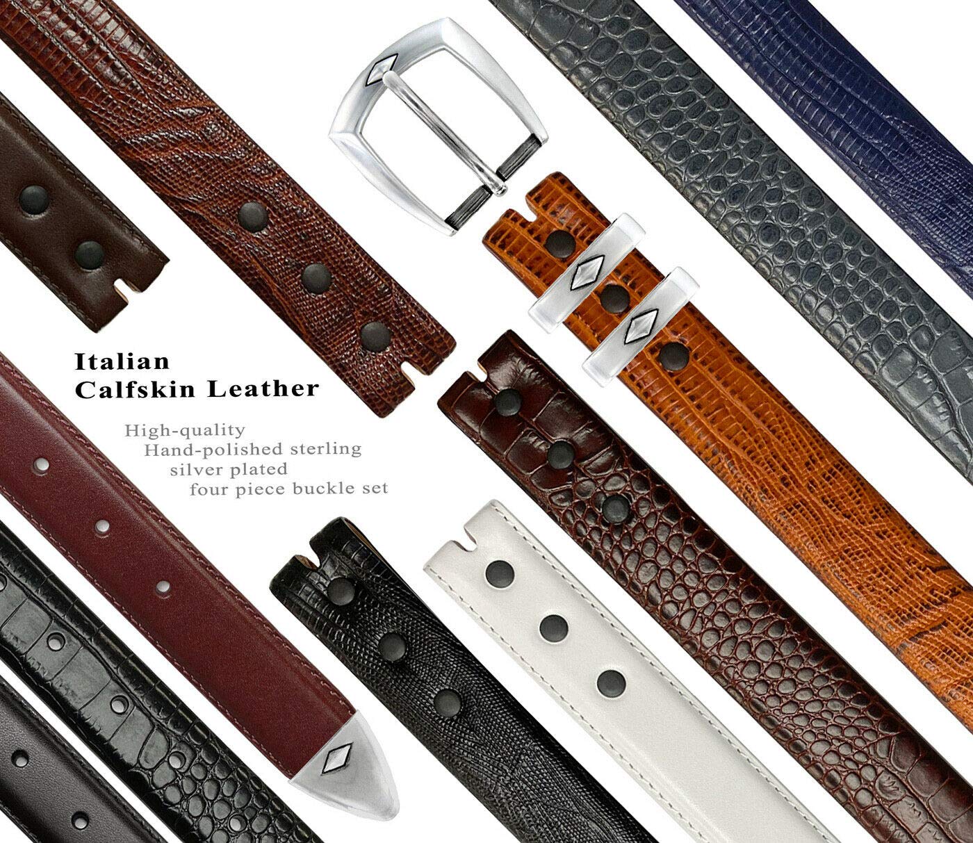 Canyon S5847 Męski designerski pasek do sukienki włoska skóra cielęca 30 mm szerokości, Czarny aligator, 34