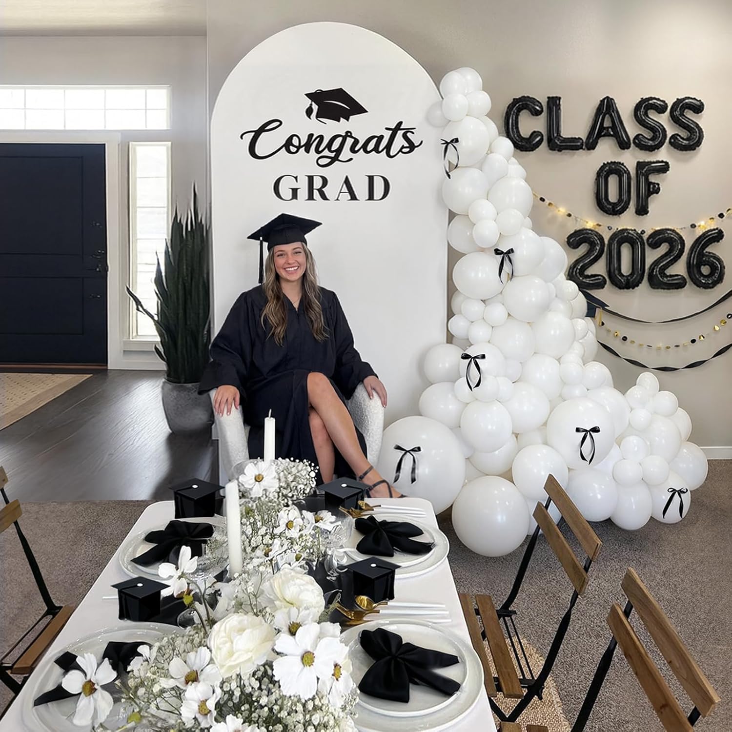 2026 Graduation Decorations - 6.6Ft DIY Balloon Arch with Bows Backdrop Kit - Class of 2026 Grad Photo Party Decor Supplies for College High School