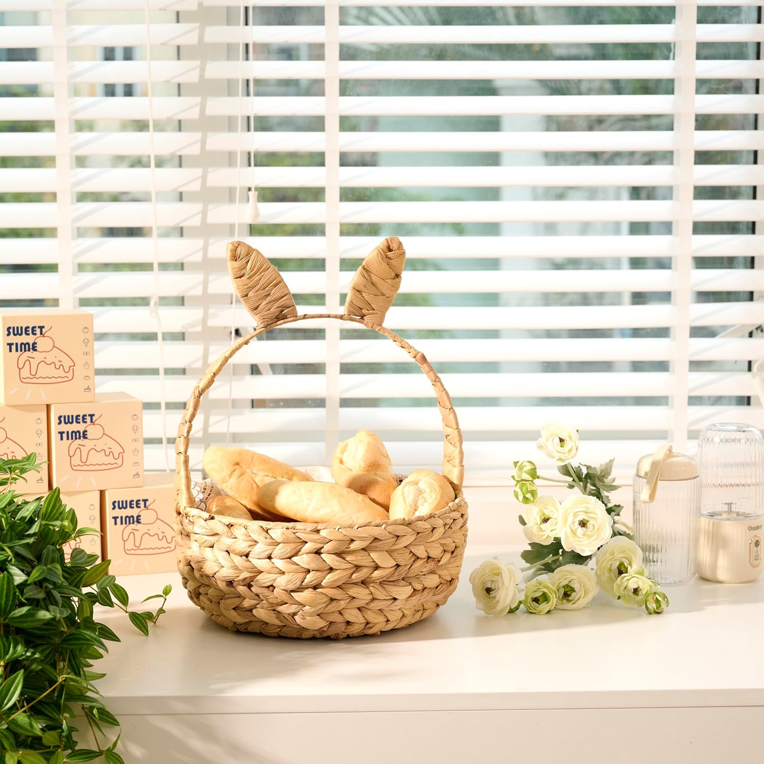 NAYA Easter Bunny Basket Set of 3 – Handwoven Water Hyacinth Rabbit Baskets for Kids, Cute Easter Gift Basket, Toy Storage, Home Decor (14.2 x 5.9 x 18.5 in, 11.8 x 4.7 x 15.8 and 9.5 x 3.9 x 11.8 in)