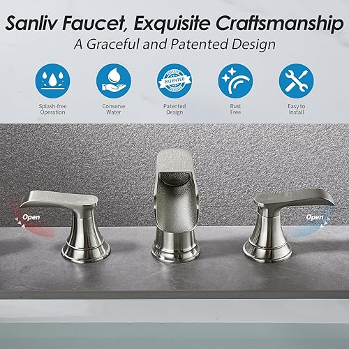 Miniatura 4 de Grifo de baño generalizado de 3 agujeros, grifo de baño de níquel cepillado, grifo de lavabo de baño en cascada, grifos de tocador de dos manijas