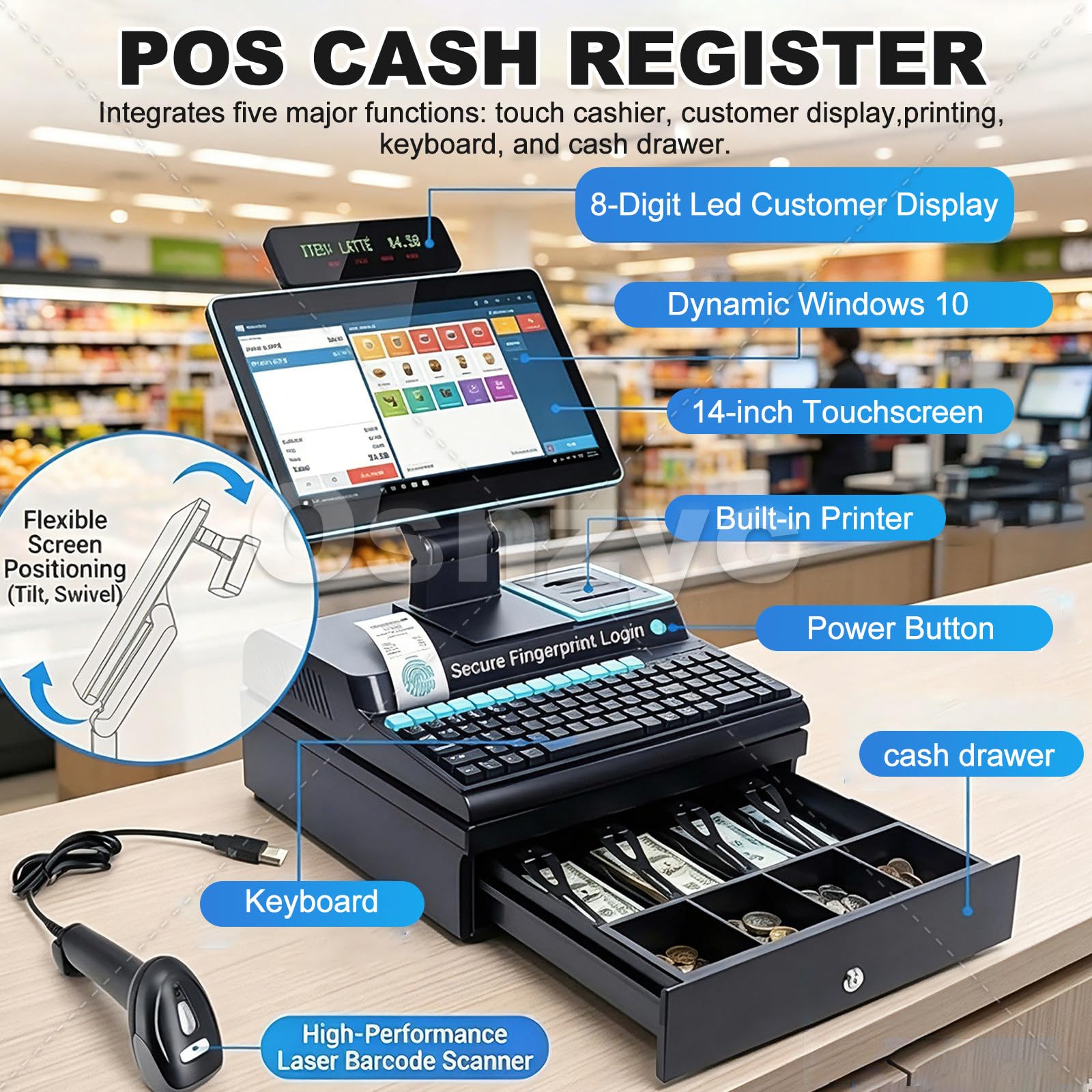 Pos-Kasse Mit Kassenschublade Für Kleine Unternehmen Blue-4+64GB