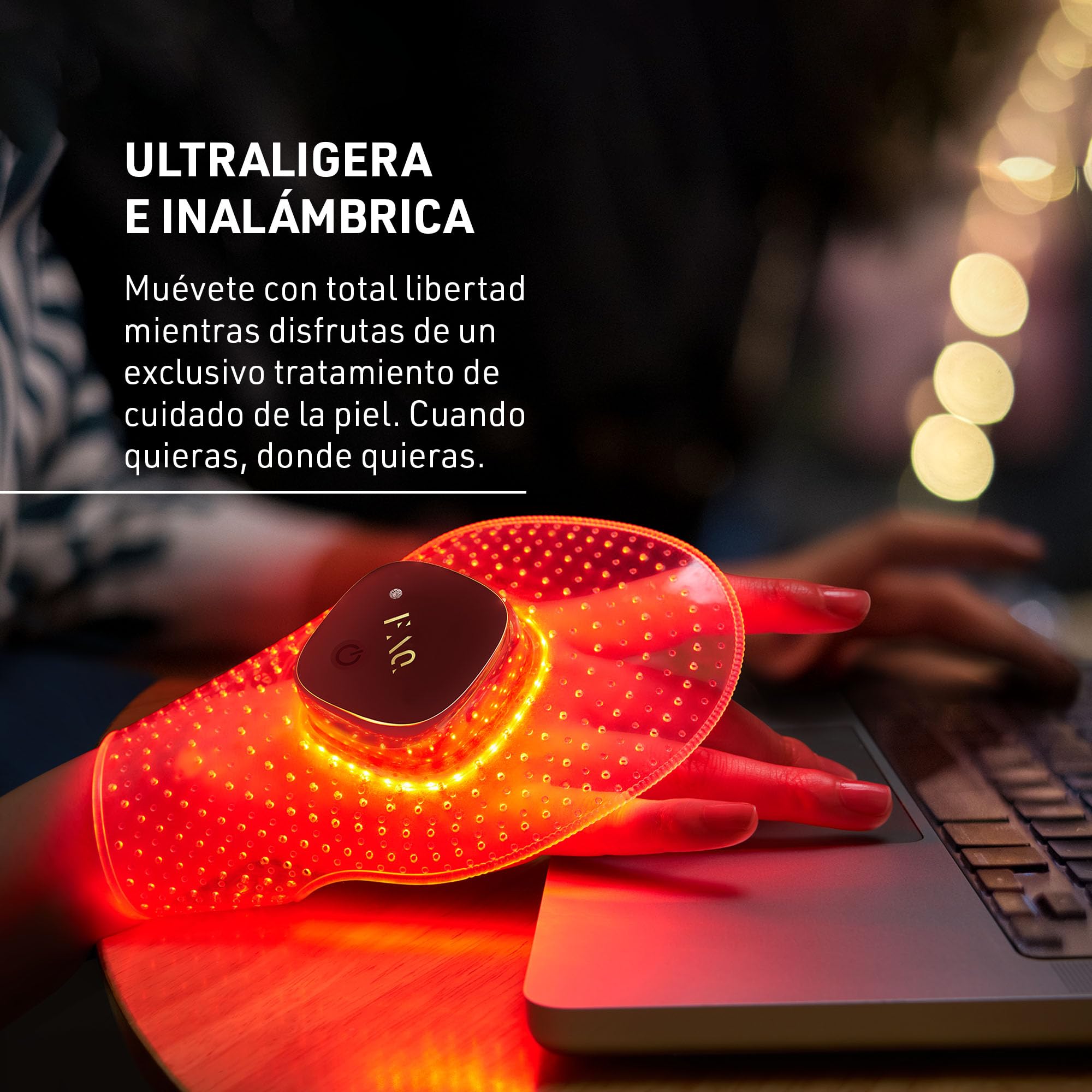 FAQ 211 mascarilla antiedad para cuello y escote con 7 LED + NIR | Mascarilla para manos, Mascarilla LED, 8 colores, Inalámbrico, Mascarilla silicona, 623 puntos de luz, Skincare portátil
