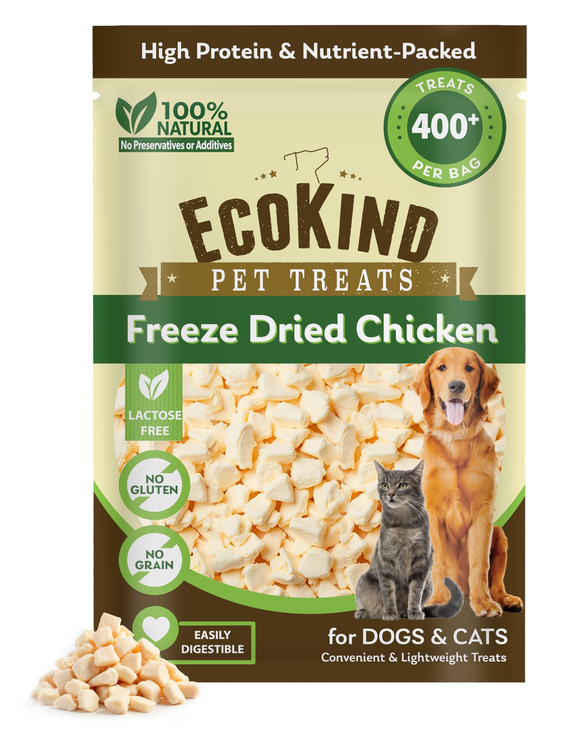 EcoKind Freeze Dried Chicken Treats for Dogs and Cats –Single Ingredient Raw Chicken, High Protein Pet Treats, Gluten Free Training Treats, All