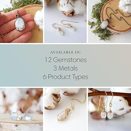 Miniatura 5 de Designs by Nature Gems Handmade Womens Rainbow Moonstone Necklace 24 inch Chain Antique Bronze & White Gold Plated, June Birthstone