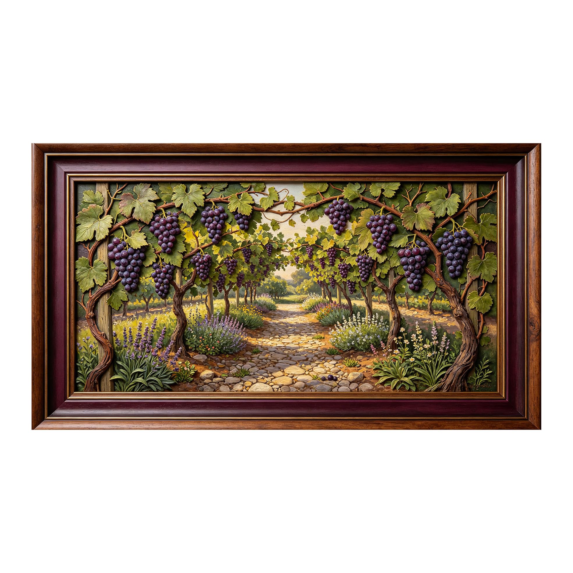 Murasolite 3D Framed Wall Art Vineyard Landscape Pastoral Oil Painting SelfAdhesive Fabric Mural Wall Decor， Peel and Stick No Damage to Wall， AntiFall Safe Design for Bedroom Living Room