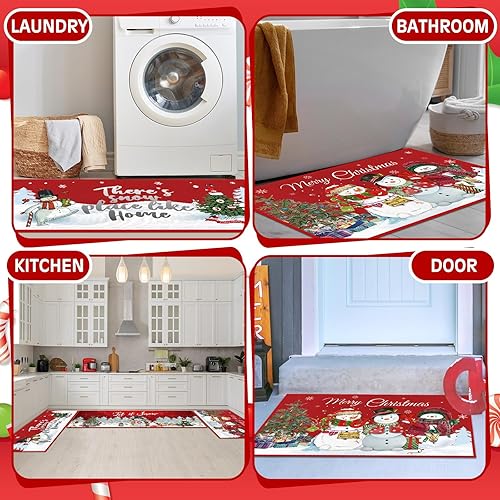 Miniatura 7 de Juego de 3 alfombras y tapetes de cocina navideños Let It Snow para cocina, absorbentes, antifatiga, muñecos de nieve, antideslizantes, lavables