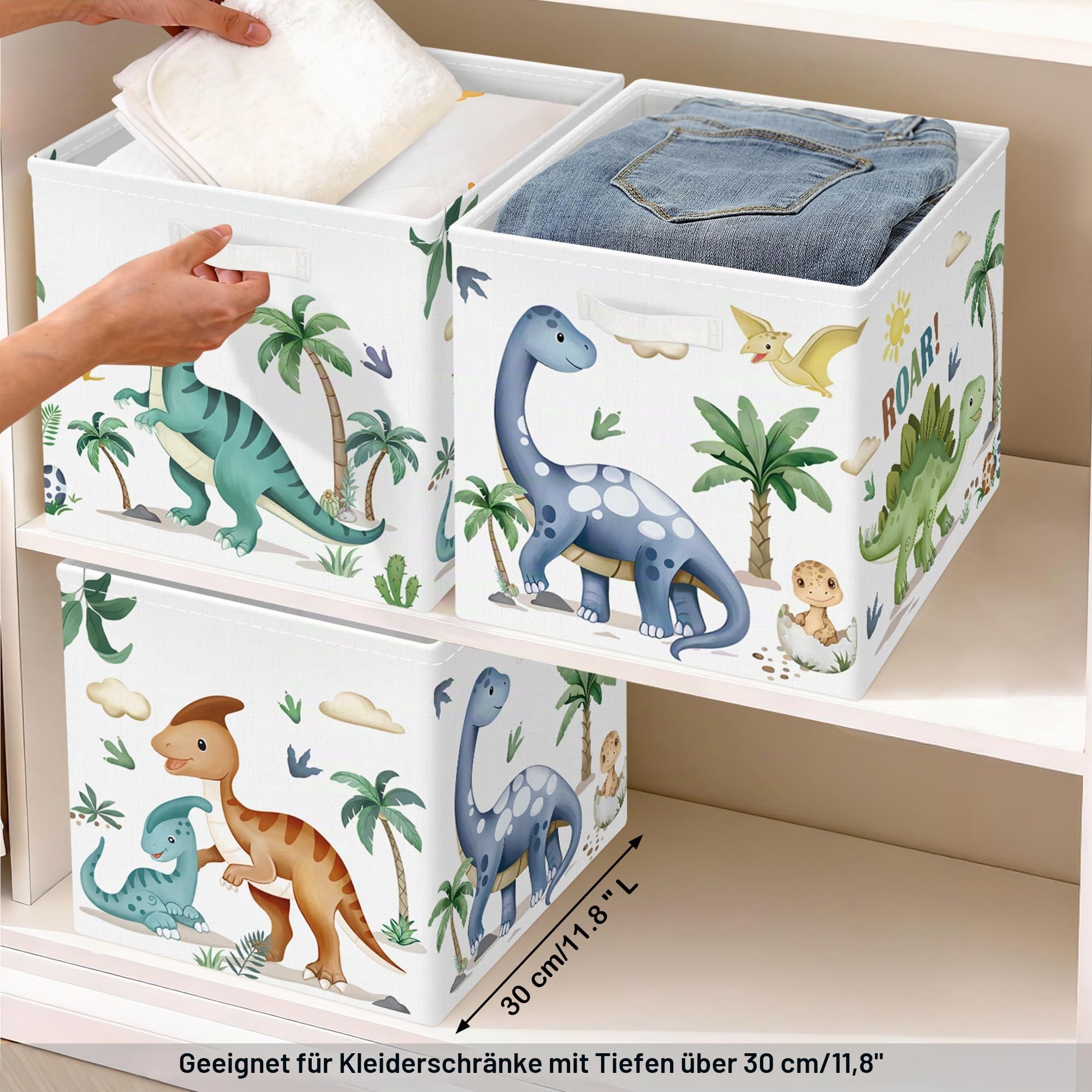 30cm Aufbewahrungsbox 3 Stück Dinosaurier Aufbewahrungskorb Kinder Faltbar Tyrannosaurus Rex Aufbewahrungswürfel Organizer Für Spielzeug Bücher Kleidung, Boho Dino