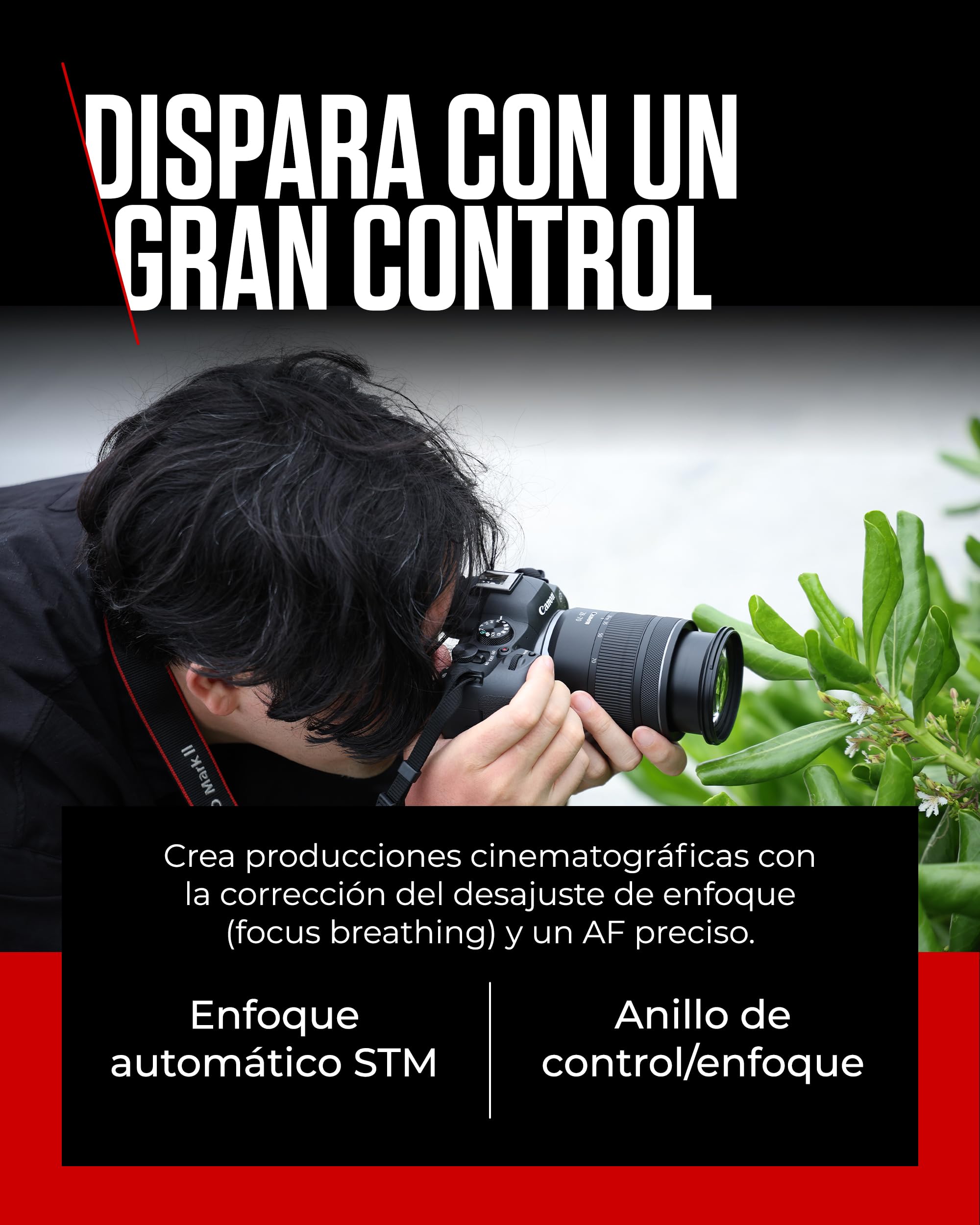 Canon Objetivo zoom estándar RF 28-70mm F2.8 IS STM para cámaras del sistema EOS R con estabilizador de imagen de 5,5 pasos sellado contra las inclemencias meteorológicas y un diseño compacto y ligero
