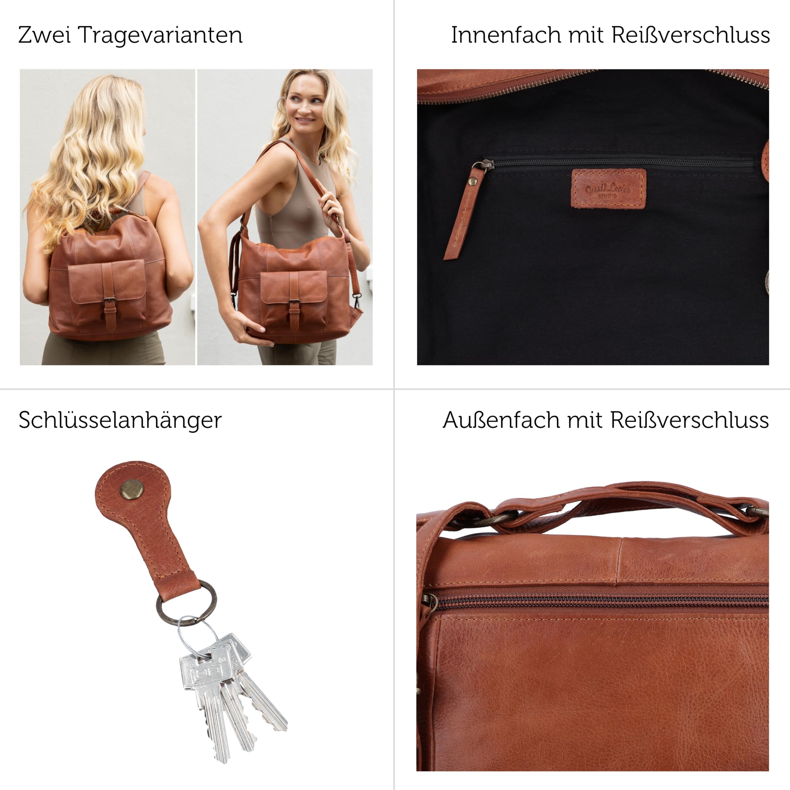 Gusti Leder Umhängetasche Armand- 2-in-1 Umhängetasche mit Funktion zum Rucksack