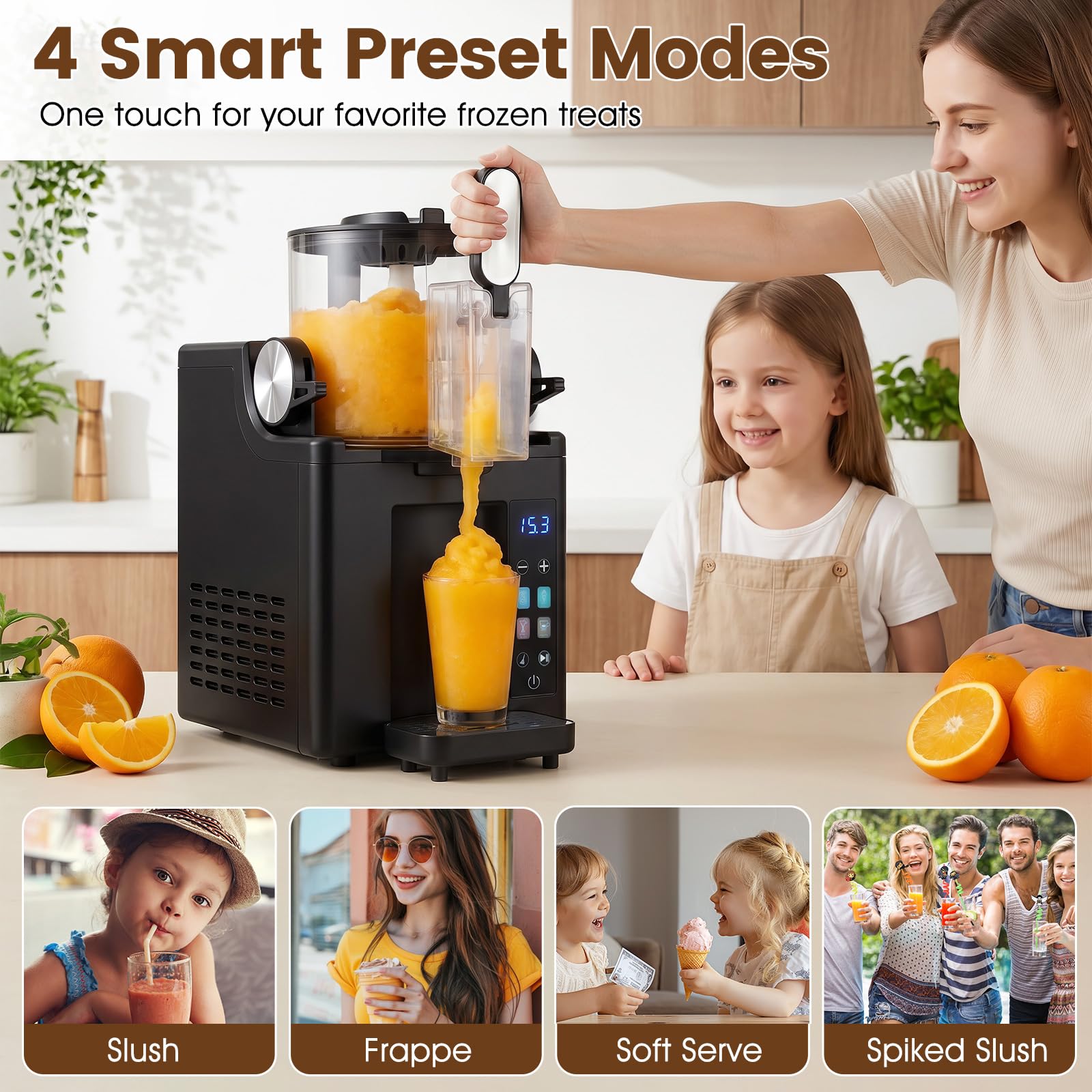 FANTASK Máquina de granizado 1,5 L | Slusheis - Máquina de helado con LED táctil, 4 modos, autolimpieza, para granizados, helados y cócteles