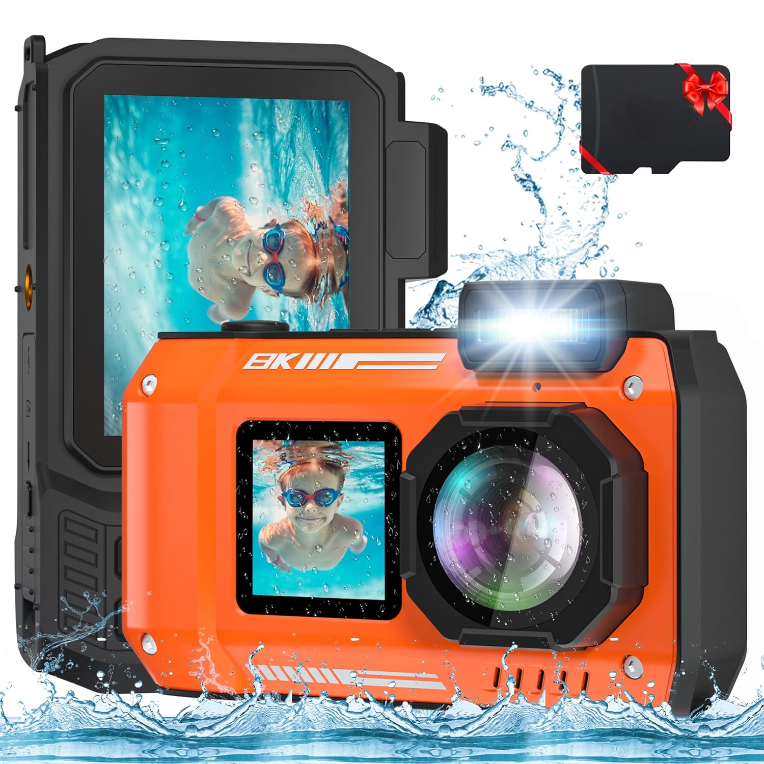 Upgraded 8K 70MP Underwater Camera with 64G Card, 33FT Waterproof Camera Rugged Dustproof Shockproof for Snorkeling, Selfie Digital Camera for...