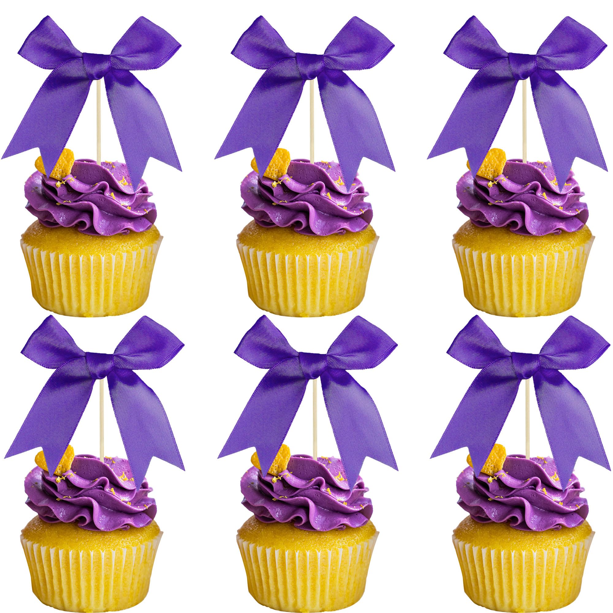 Gyfise 24Pcs Bow Cupcake Toppers Bowknot Coquette Bow Girls Birthday Cake Decorations Bowknot Cupcake Picks for Baby Shower Birthday Wedding Bridal Engagement Party Supplies Dark Purple — image 1
