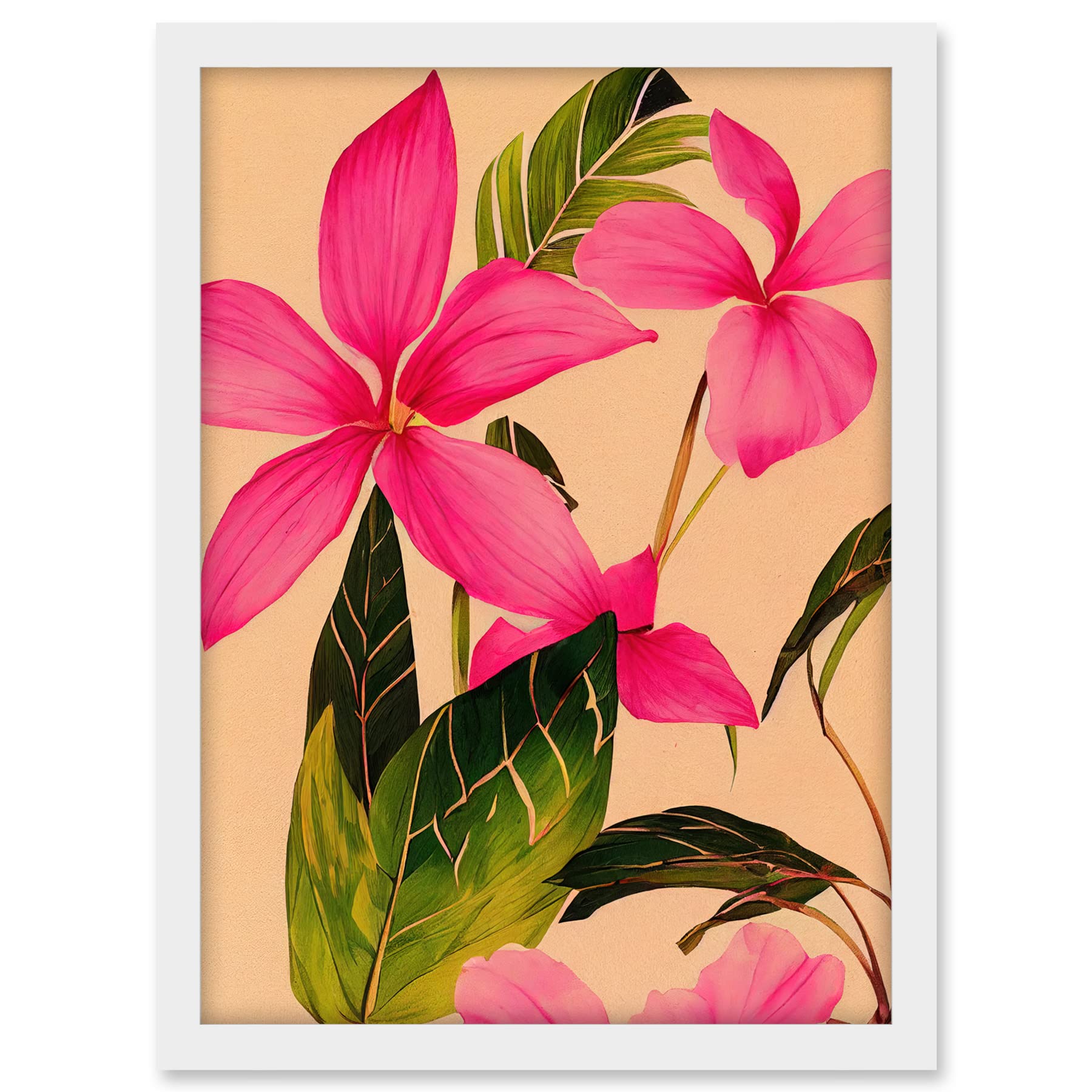 Wee Blue Coo Exotic Pink Plumeria Flower Plant Blooms Watercolour Pencil Illustration Artwork Framed A3 Wall Art Print