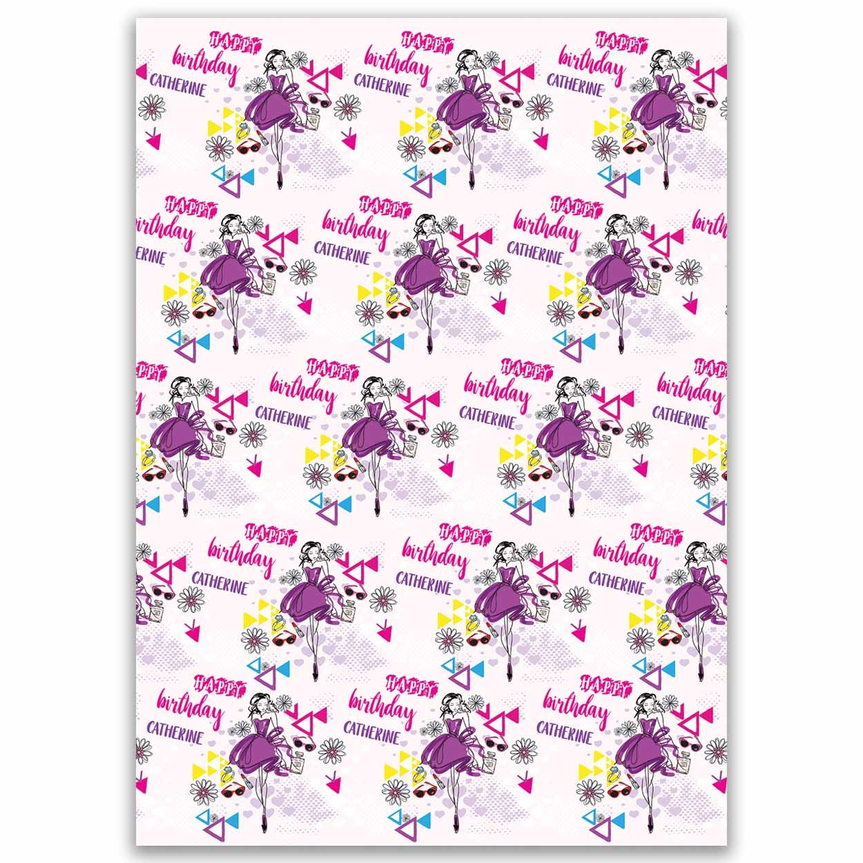 Paper Themes Girls Birthday Wrapping Paper Personalised Gift Wrap - Fashon Girl