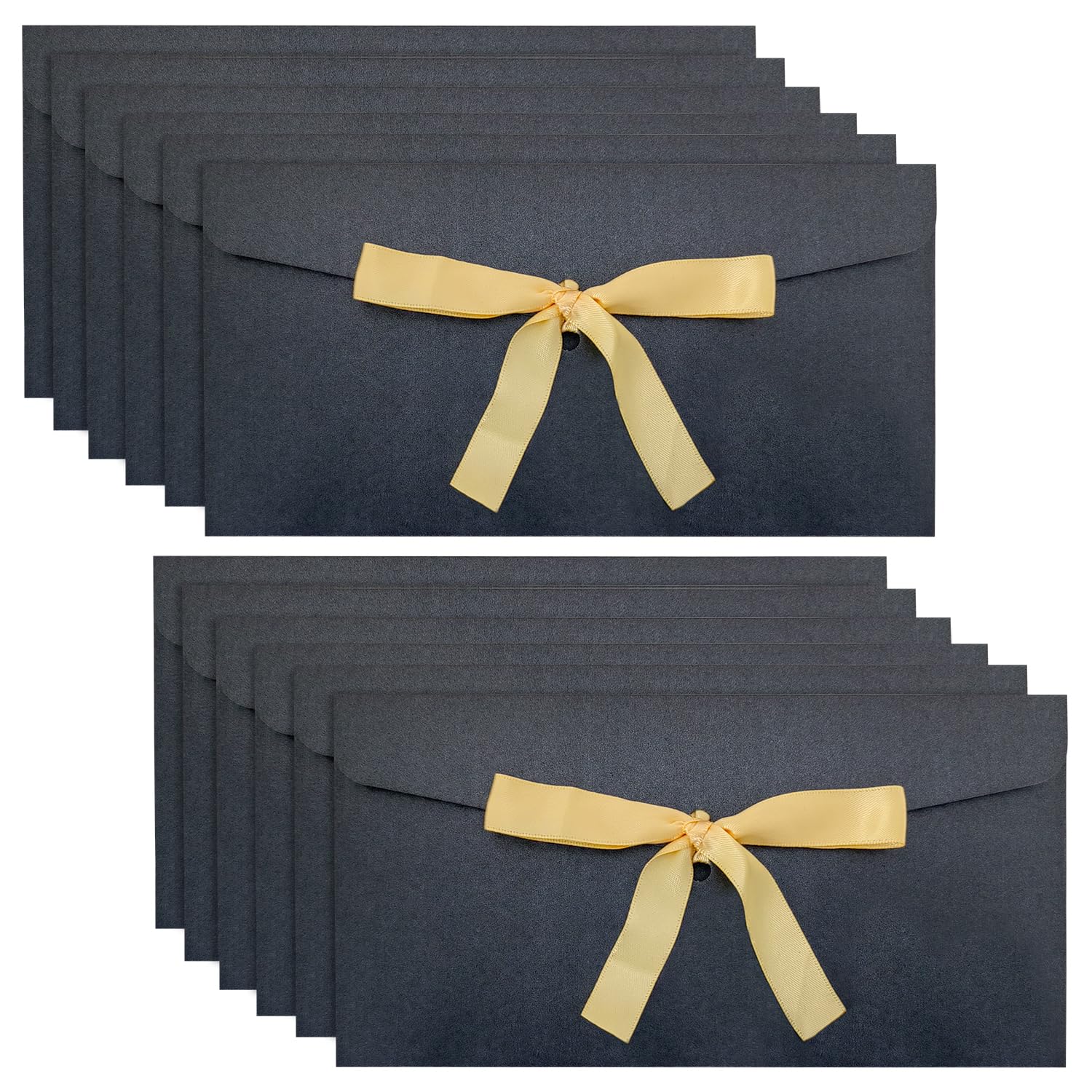 Envelopes for Cash Gifts, 12 Pack Kraft Paper Money Wallets with Ribbon, Pearlescent Invitation Envelopes for Birthday Wedding Party 22x11CM(Black) โ image 1