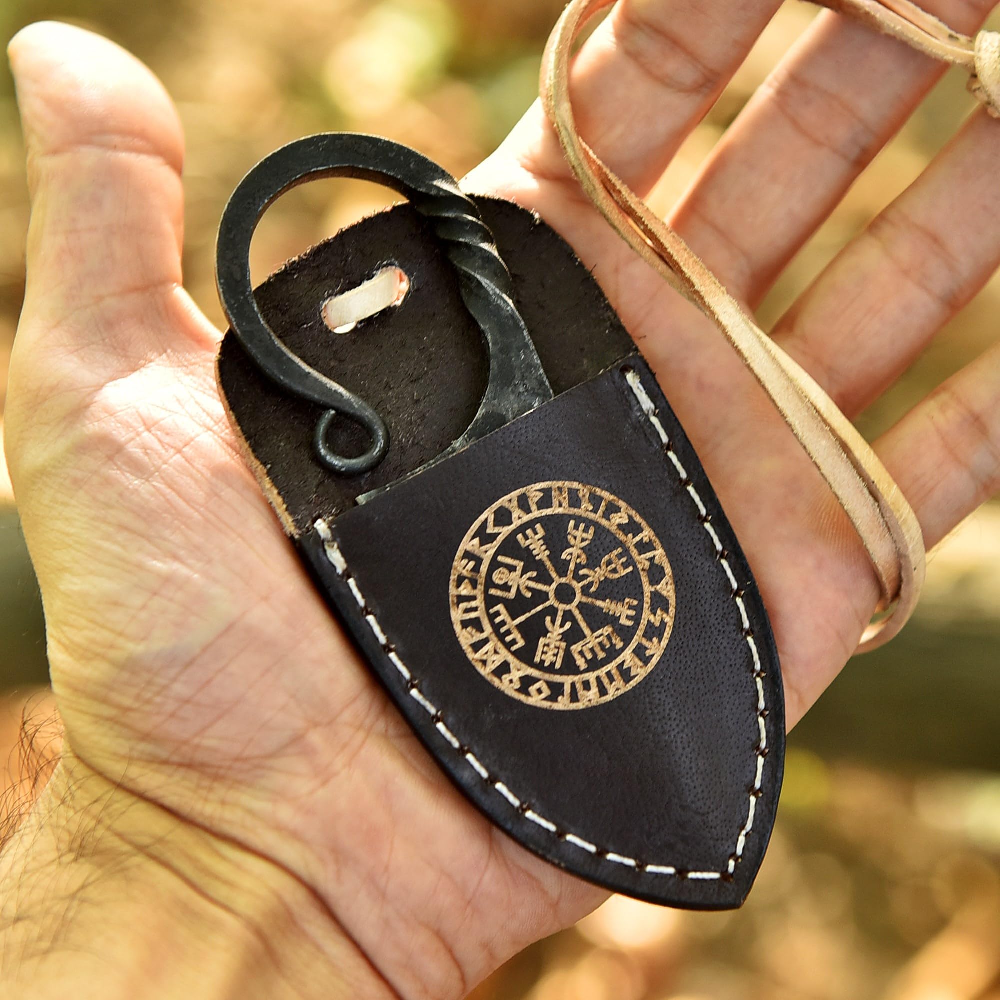 Celtic Hand-Forged Knife – Carbon Steel Blade with Leather Sheath – Vintage Fixed Blade for Camping, Survival, Hiking – Unique Gift for Men, Collectors & Outdoor Use