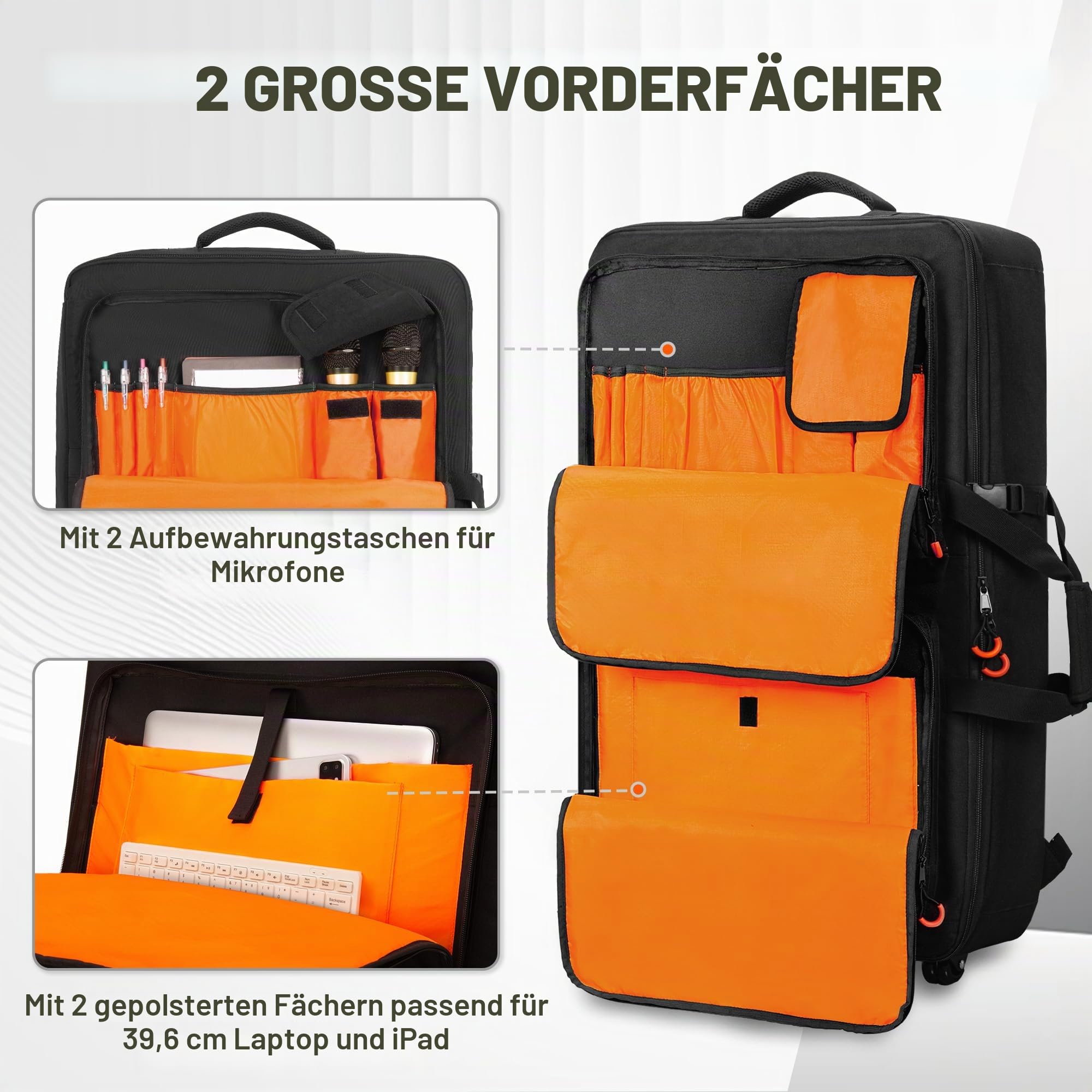 Rexmica DJ Controller Tragetasche mit Rollen, Kompatibel mit Pioneer XDJ RX2/ XDJ RX3/ XDJ-RX/DDJ-FLX10/ DDJ REV7/ DDJ 1000SRT, DJ Controller Rucksack mit Rädern, DJ Mischpulte Gepolsterte Hülle