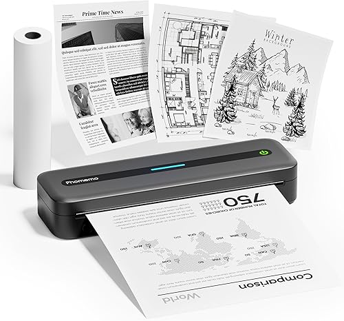 Phomemo Portable Printers Wireless for Travel, M832 Inkless Thermal Printer Support 8.5'' x 11'' US Letter & A4 Paper,Bluetooth Mobile Printer