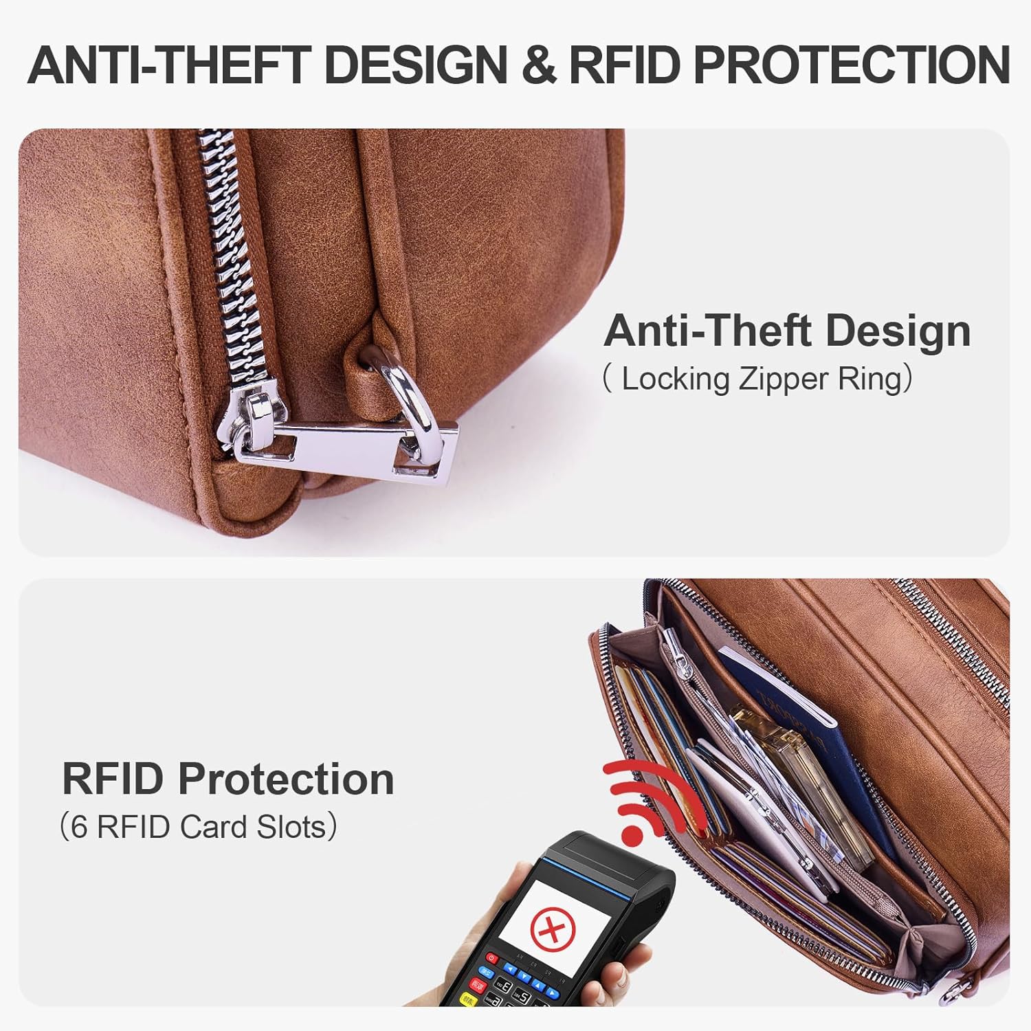 Crossbody Purses for Women Vegan Leather Travel Anti Theft Bags Guitar Strap Shoulder Purse with Built in Wallet - Image 4