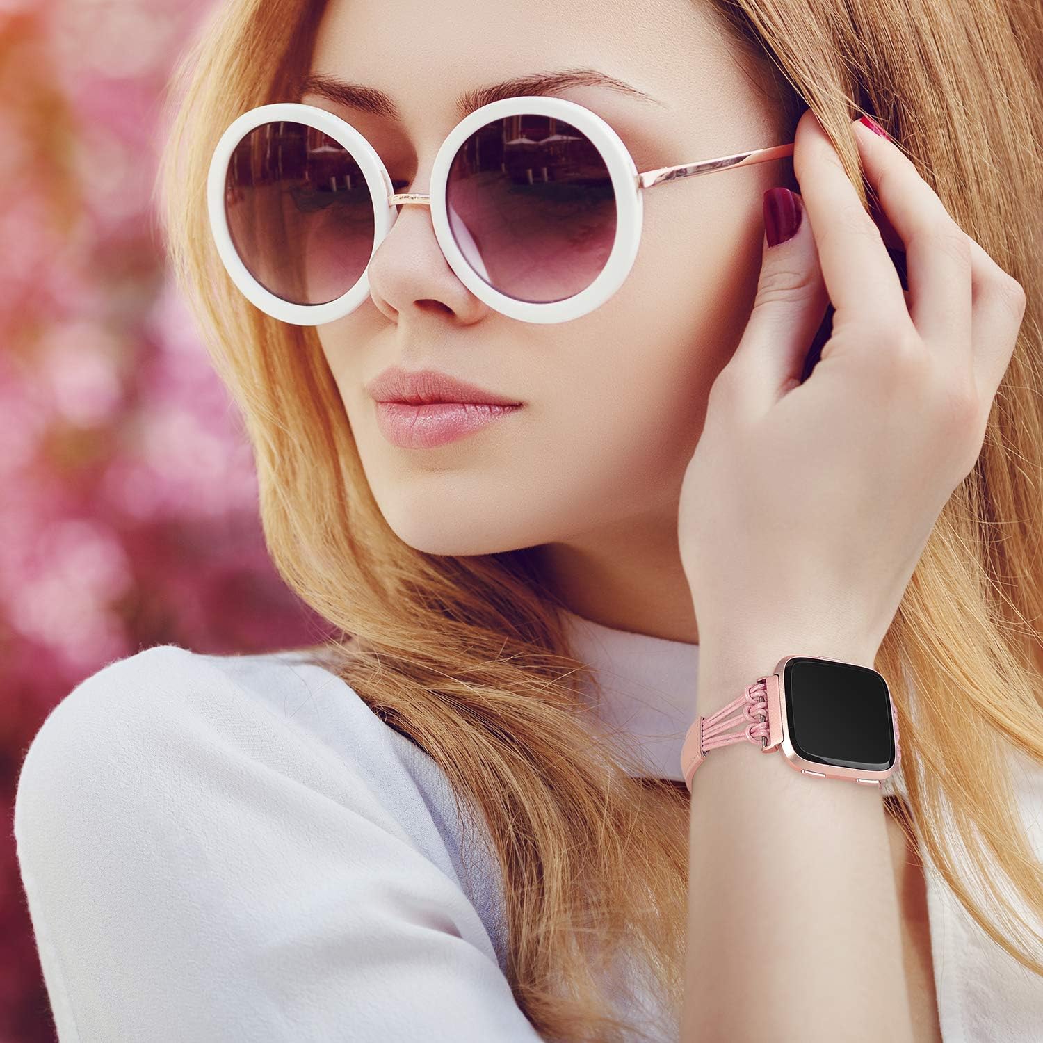 TOYOUTHS Leather Strap Compatible with Fitbit Versa/Versa 2/Versa Lite Bands Women Men Rose Gold Slim Premium Handmade Replacement Versa Special Edition Fitness Wristband Bracelet Accessories