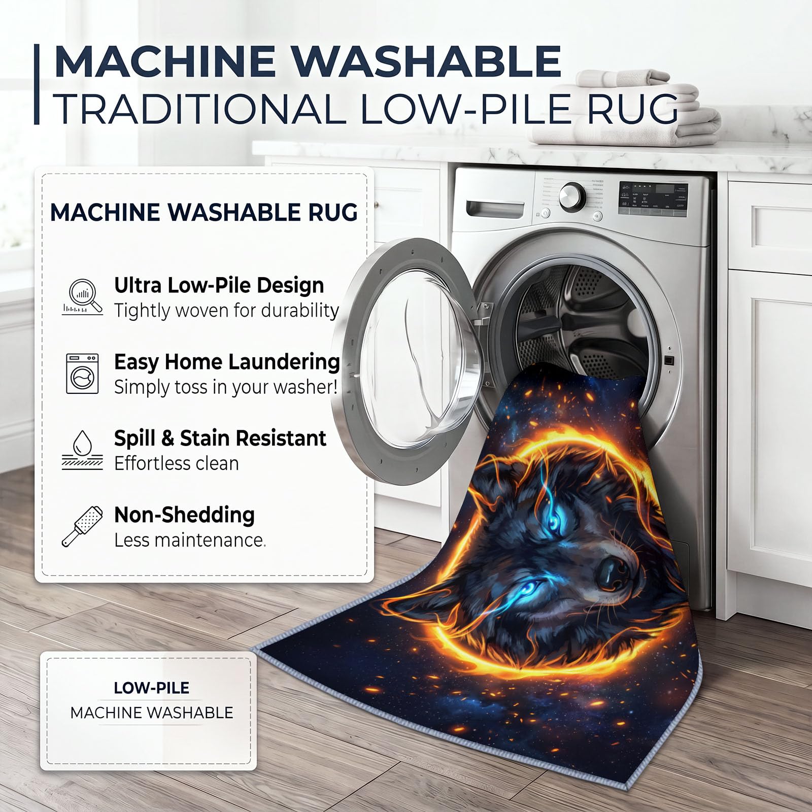 Générique Tapis Animal Tête De Loup Bleu Foncé d’intérieur Durable, Facile à Nettoyer 120x170 cm, Moderne Funky Tapis pour Salon, Chambre, Cuisine ou entrée