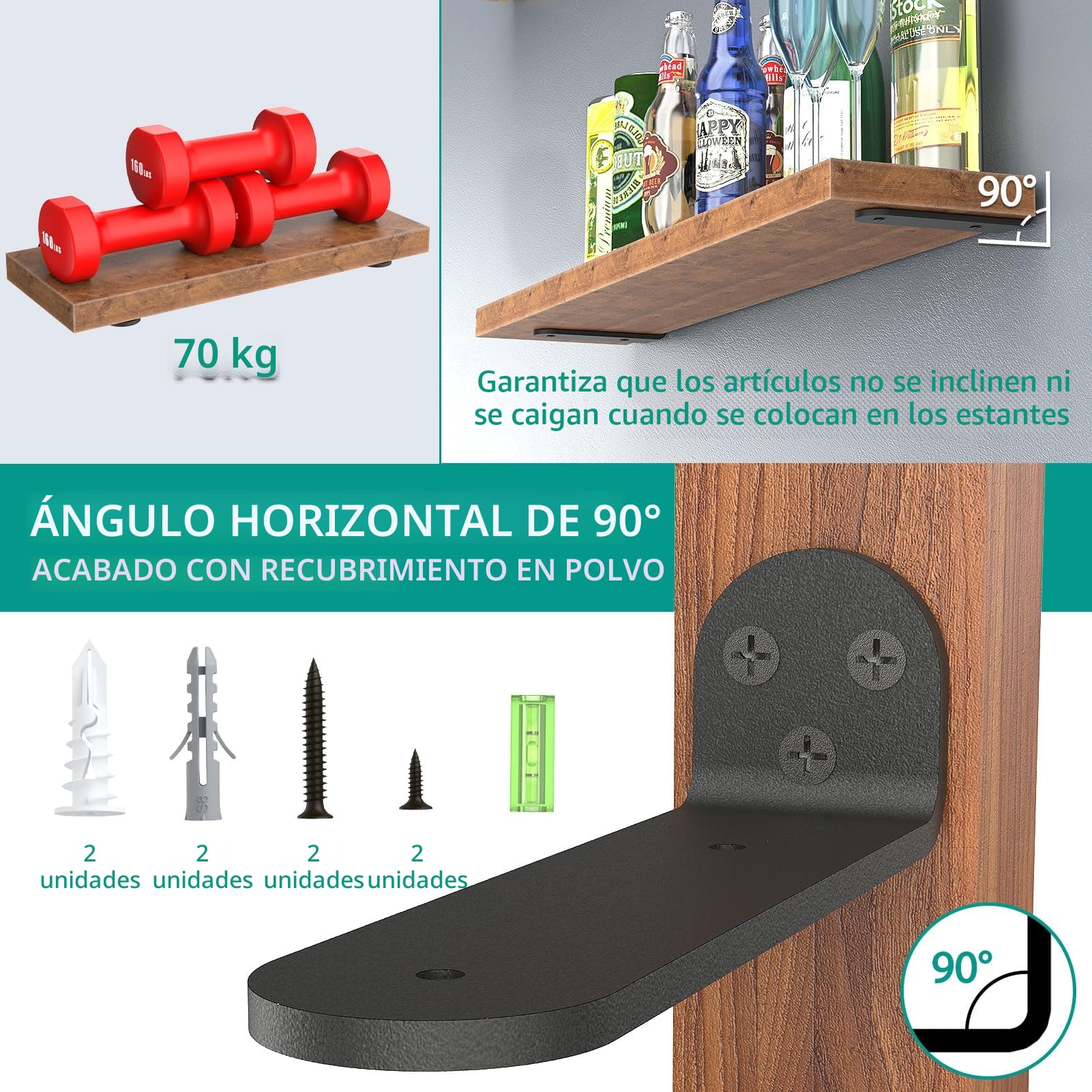 WELDUN Paquete de 6 soportes flotantes para estantes de 20 cm, soportes en L de metal resistente para colgar en la pared, color negro
