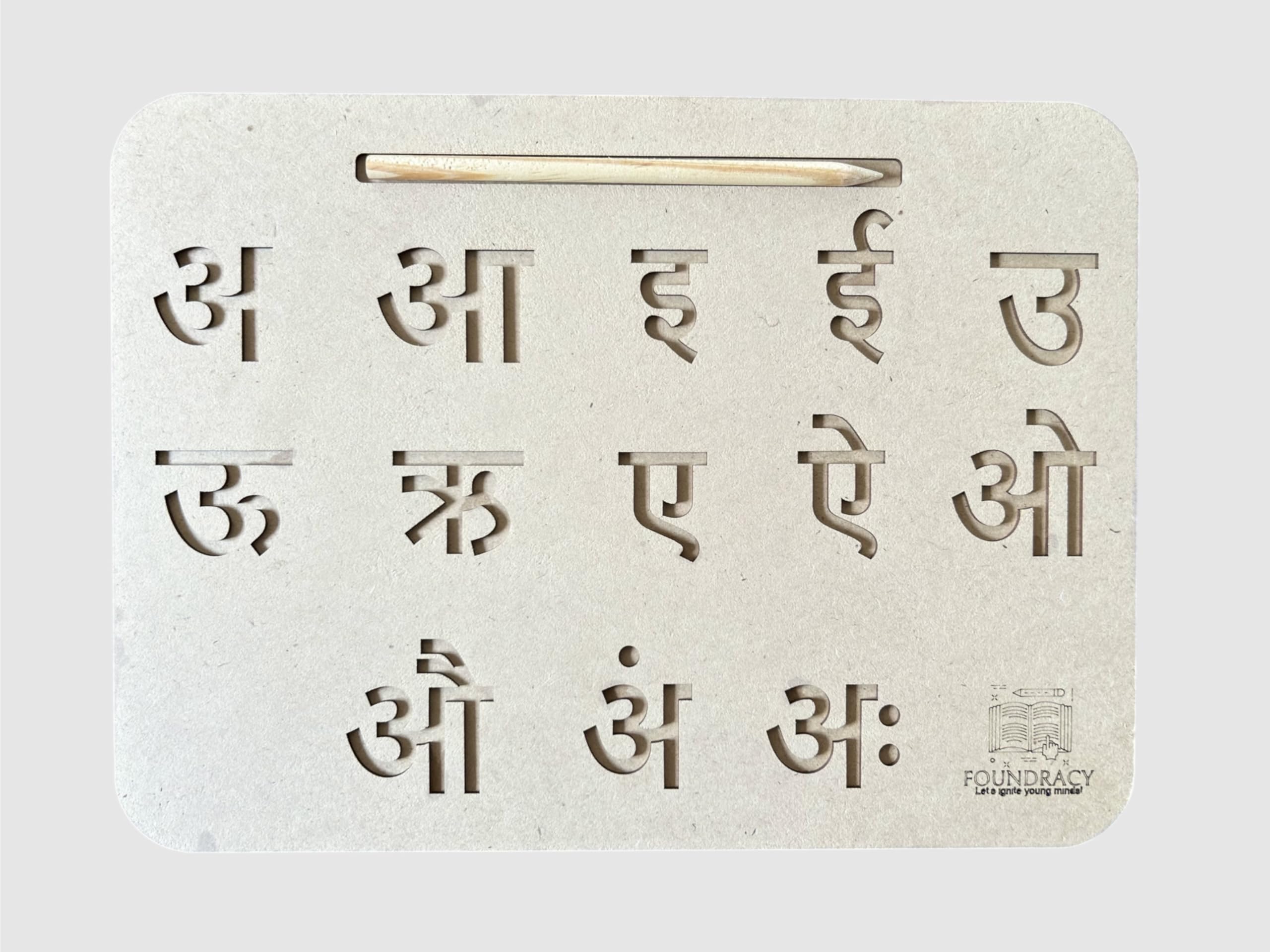 FOUNDRACY Wooden Hindi Tracing Board with Pencil| Handwriting and Learning Slates for Children|Educational Writing Practice Toy for Kids 2+ Years, Boys and Girls| (Letters-Swar)