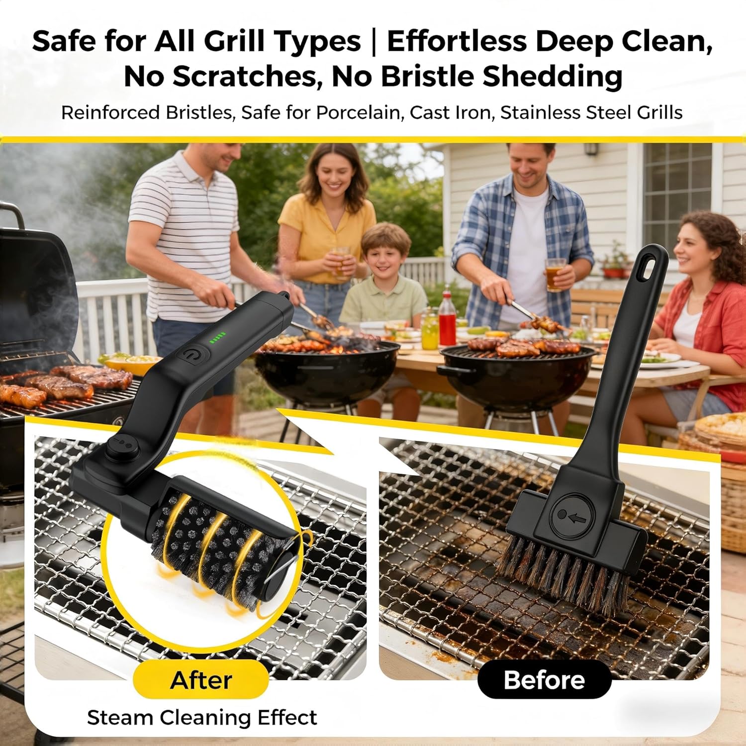 Electric Grill Brush, Rechargeable High Torque BBQ Grill Cleaner with 3-Speed Control, Safe for Porcelain, Cast Iron & Stainless Steel Grill Grates