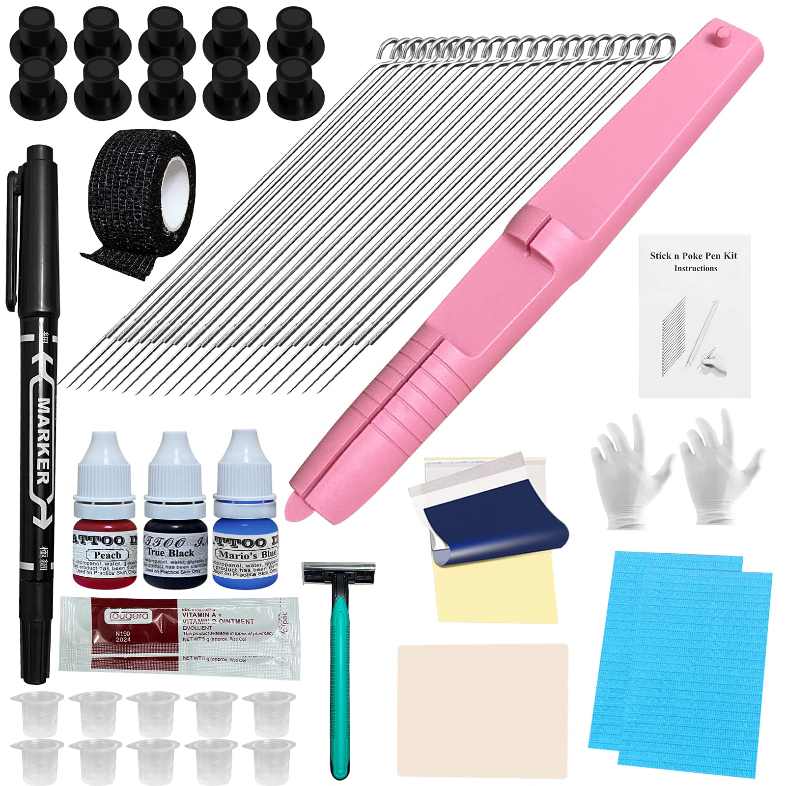 chiitekHandpoke Manual Tattoo Kit for Beginners, Tattoo Kit with Ink 20PCS Tattoo Needles Professional Complete Tattoo Pen Kit Tattoo Supplies