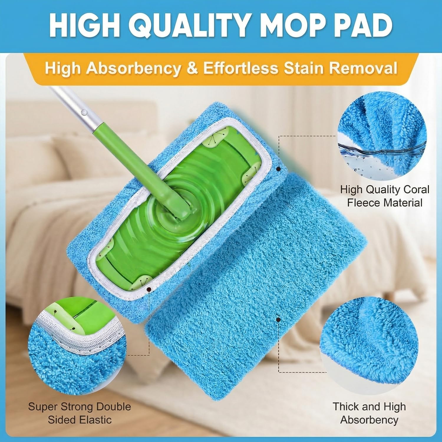 Yikki 8 Pièces serpillière réutilisables en Microfibre, Lingettes Humides Recharge Compatibles avec Swiffer Sweeper, Lavables pour Nettoyage Humide - 2