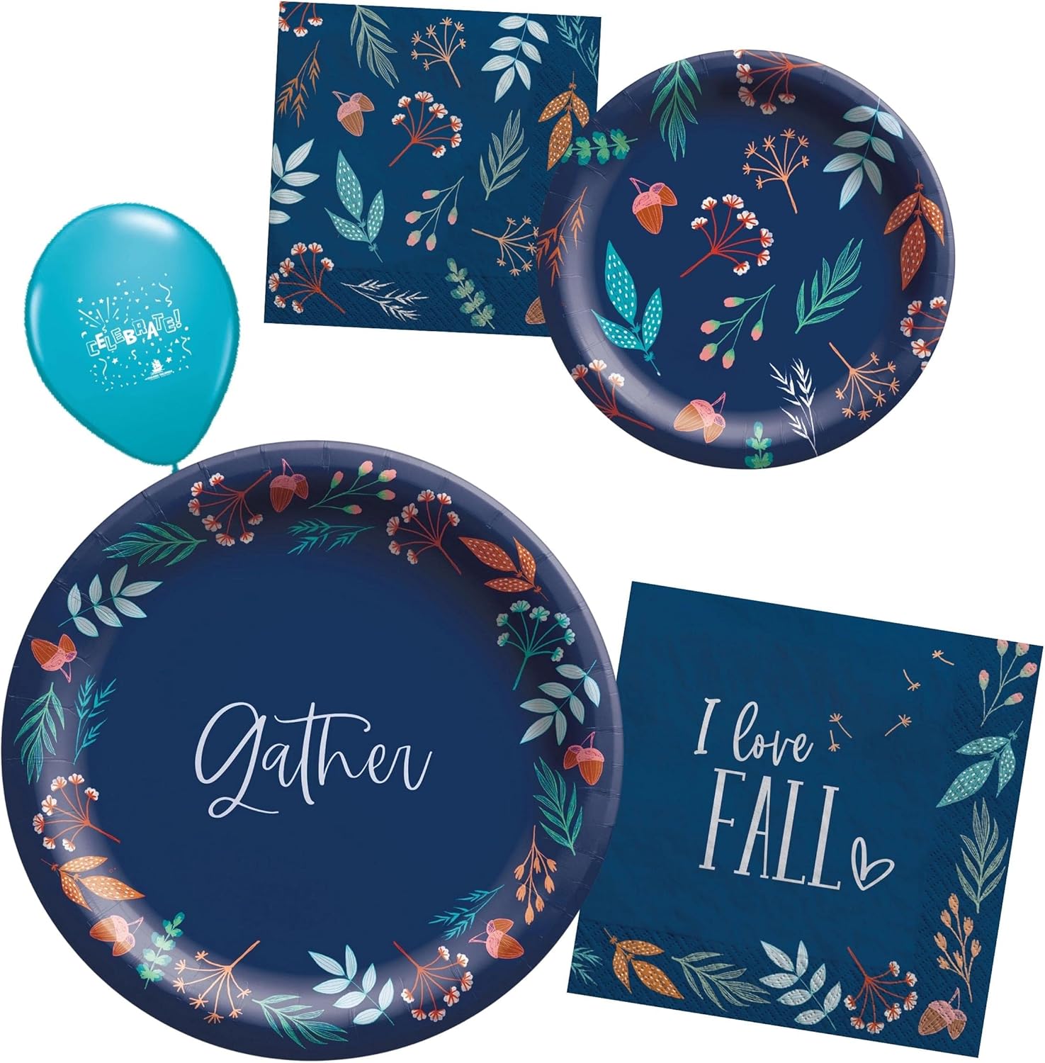 Navy Blue Fall Plates and Napkins Party Supplies - Disposable Blue Paper Dinnerware for 40 Guests for Birthday, Thanksgiving, Wedding, Bridal Shower Party Decorations