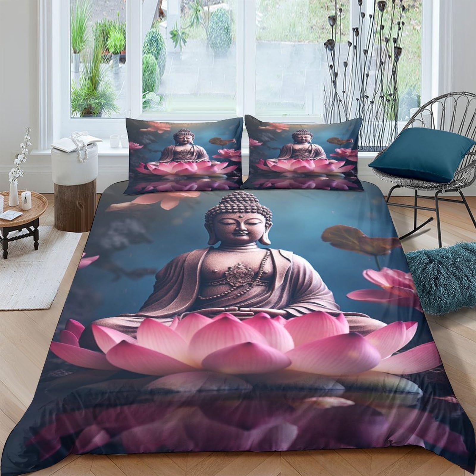Ctjqhvkz Style-5 3D Printed Buddha Lotus Fitted Sheet Microfiber Soft Breathable Zen Meditation Bed Cover For Bedroom Guest Room Decor Single（135X200cm）