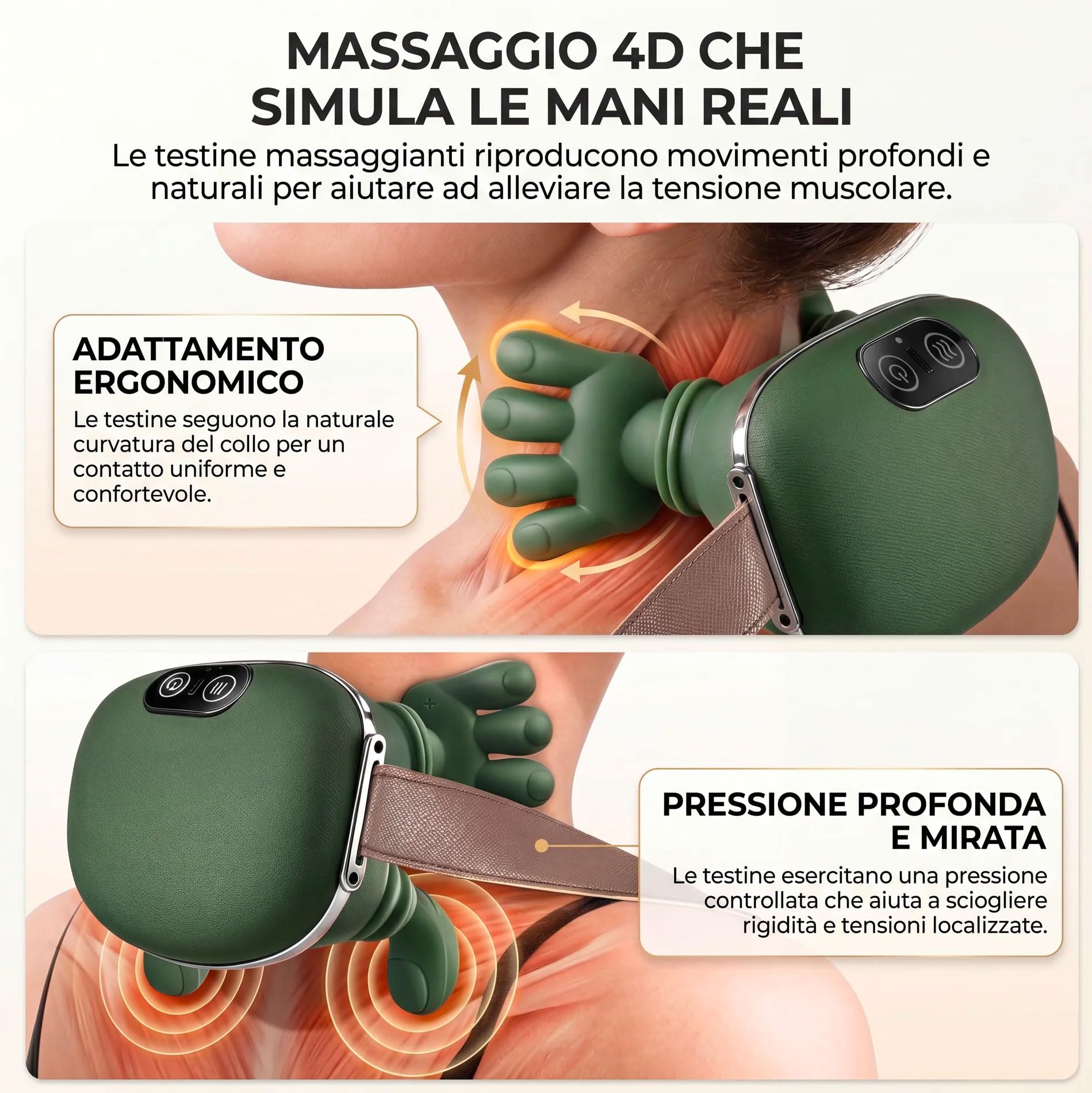 081 Store - Massaggiatore Cervicale per Collo e Spalle a Forma di Mano 4D, Terapia del Calore, Massaggio Profondo Elettrico Portatile per Alleviare Dolore Muscolare e Rigidità
