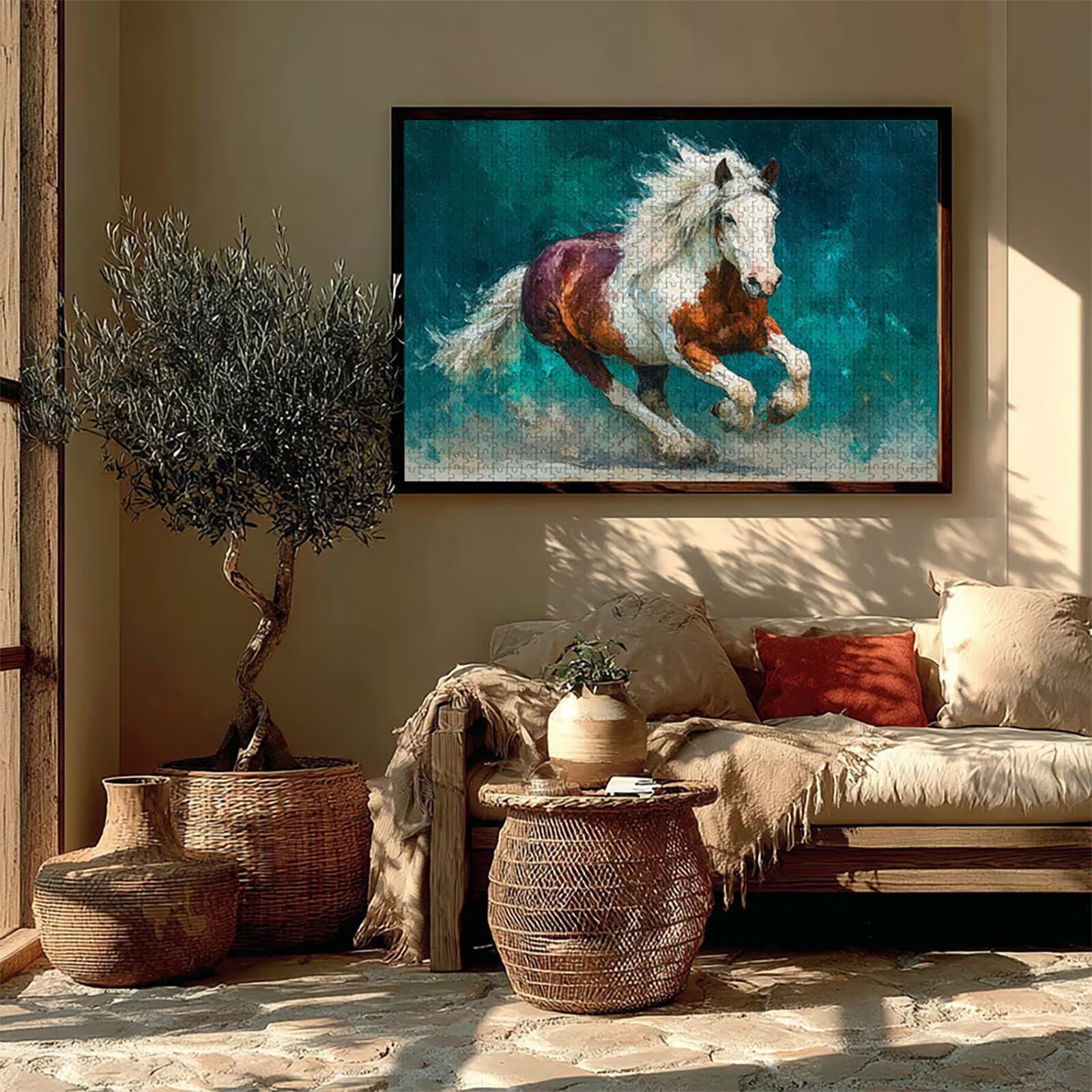 Cheval Puzzle 2000 pièces Adultes, Puzzle Bois 99x70cm, Adultes Jeu éducatif Défi énigme avec Une Boîte d'emballage Exquise, Jeu Relaxant Détente Collection, Cadeau Fille, Decoration, (Bleu) J-9000