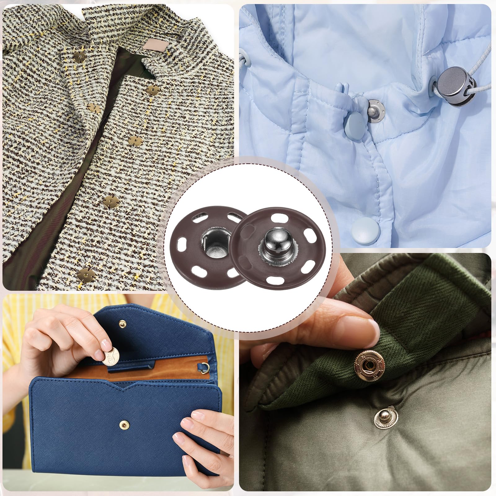 HARFINGTON Juego de 5 botones a presión de metal de 19 mm para coser a presión para cierre, bolso, ropa, costura, manualidades, color café